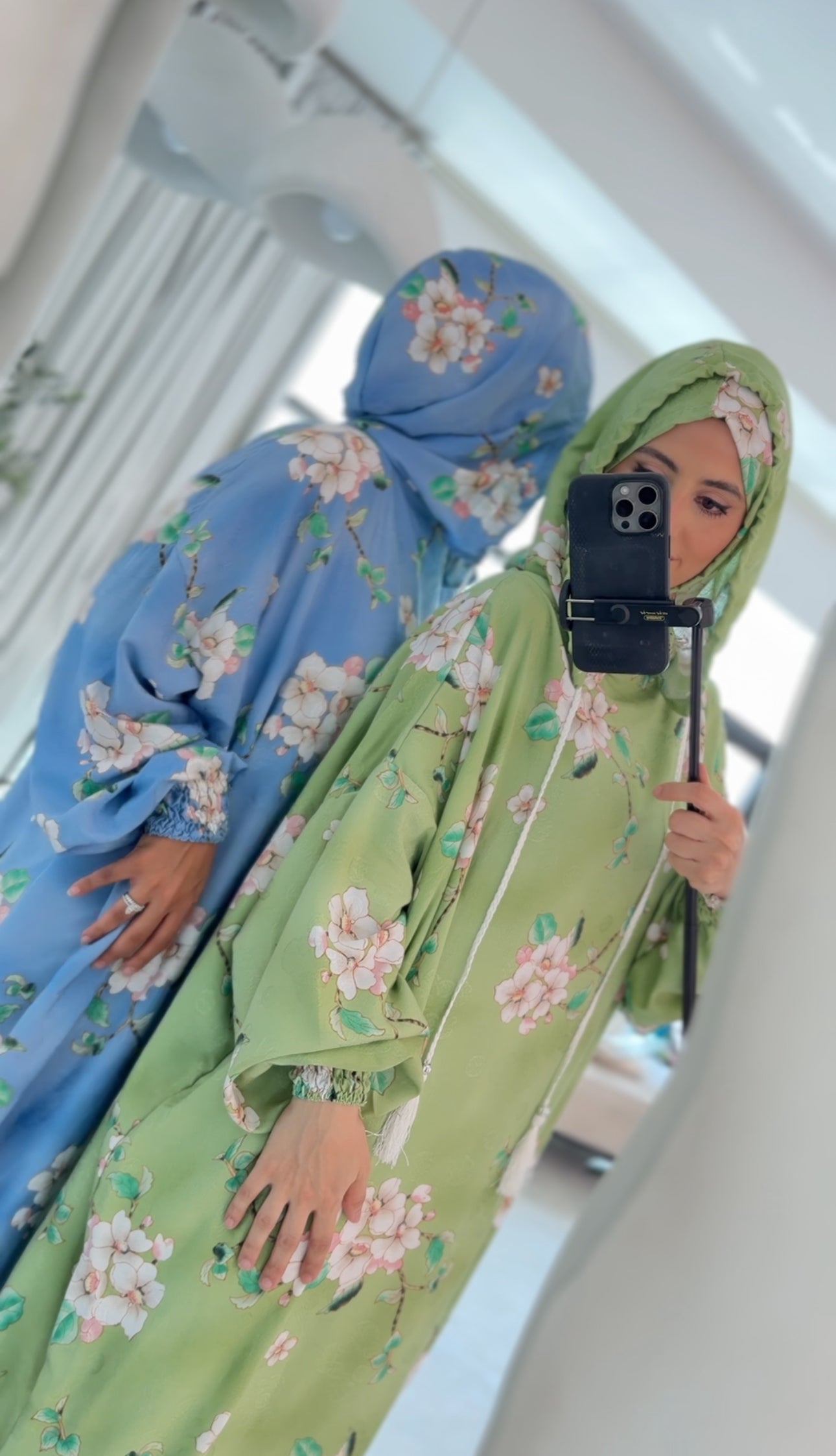 Blue and white orchid burqa