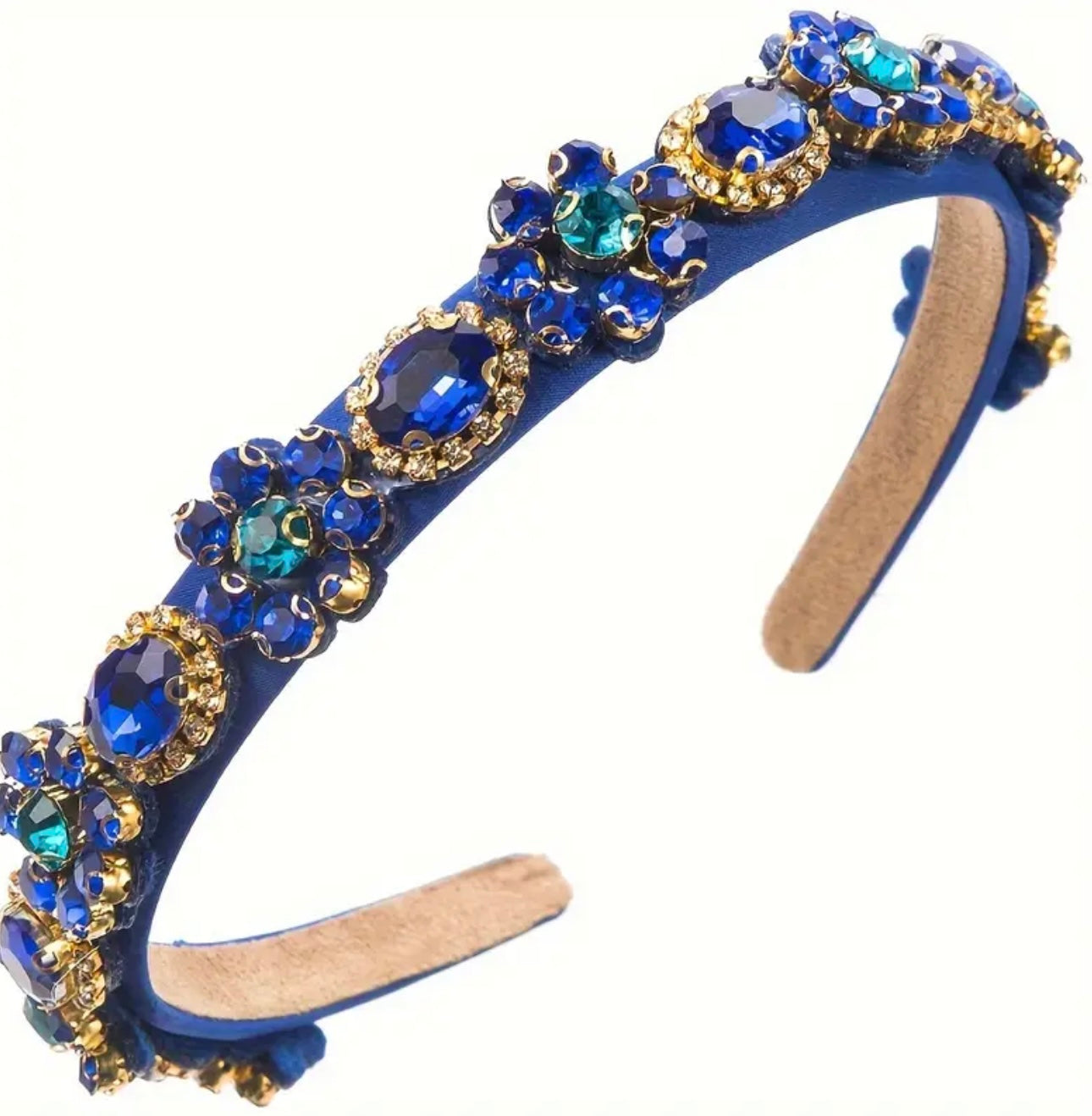Blue with blue flower Beadwork Alice Band