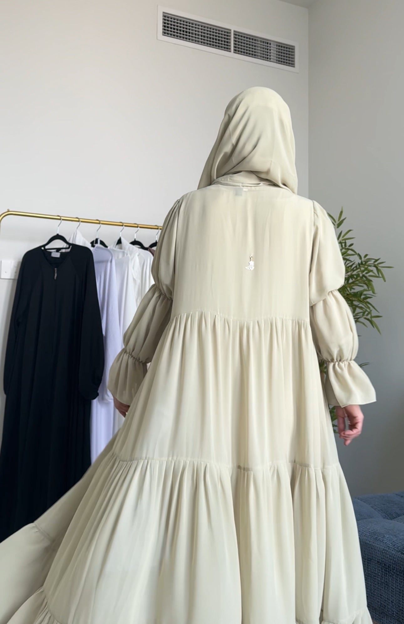 Two Piece Pista Green Pleated Chiffon Abayah