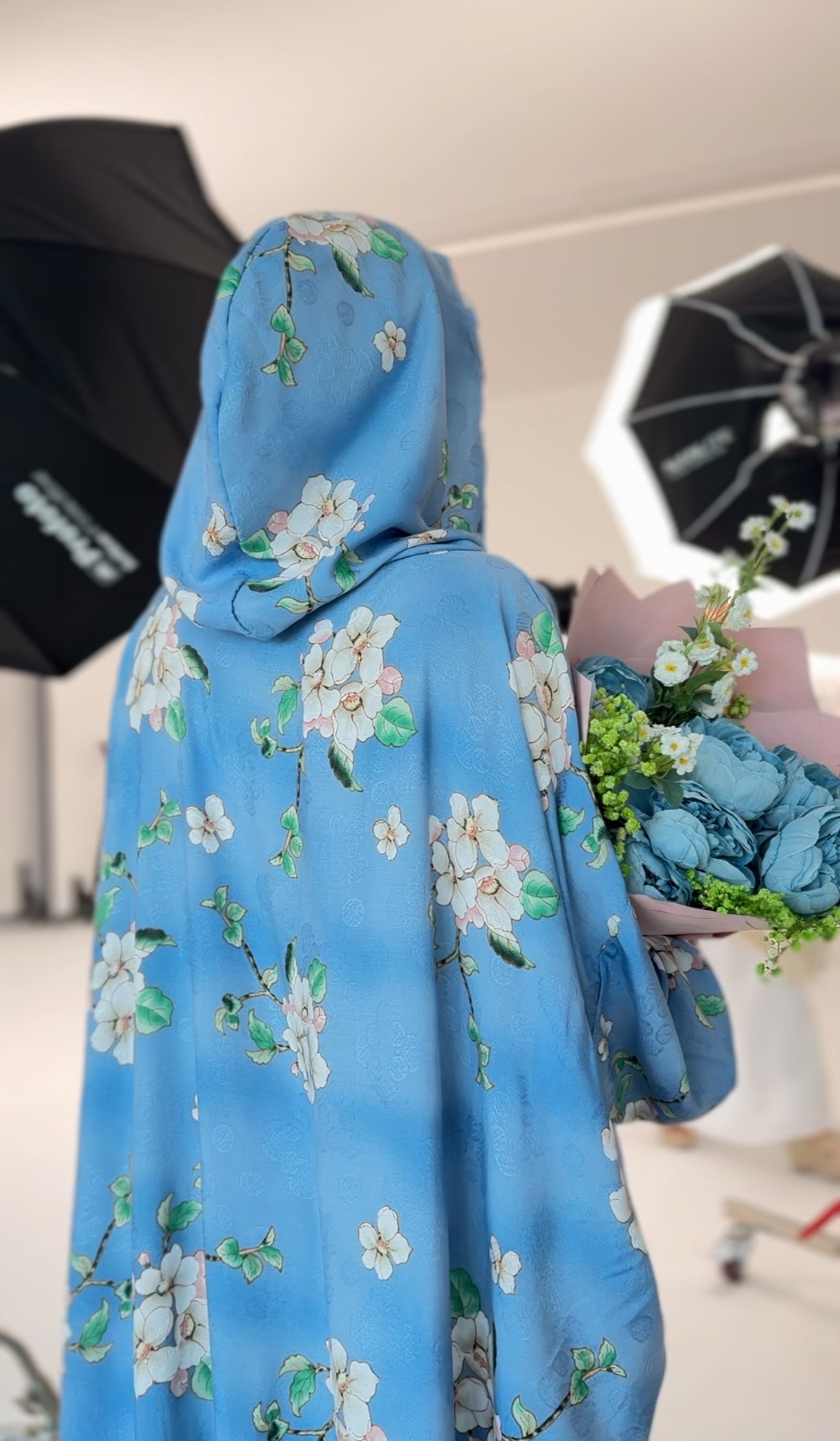 Blue and white orchid burqa
