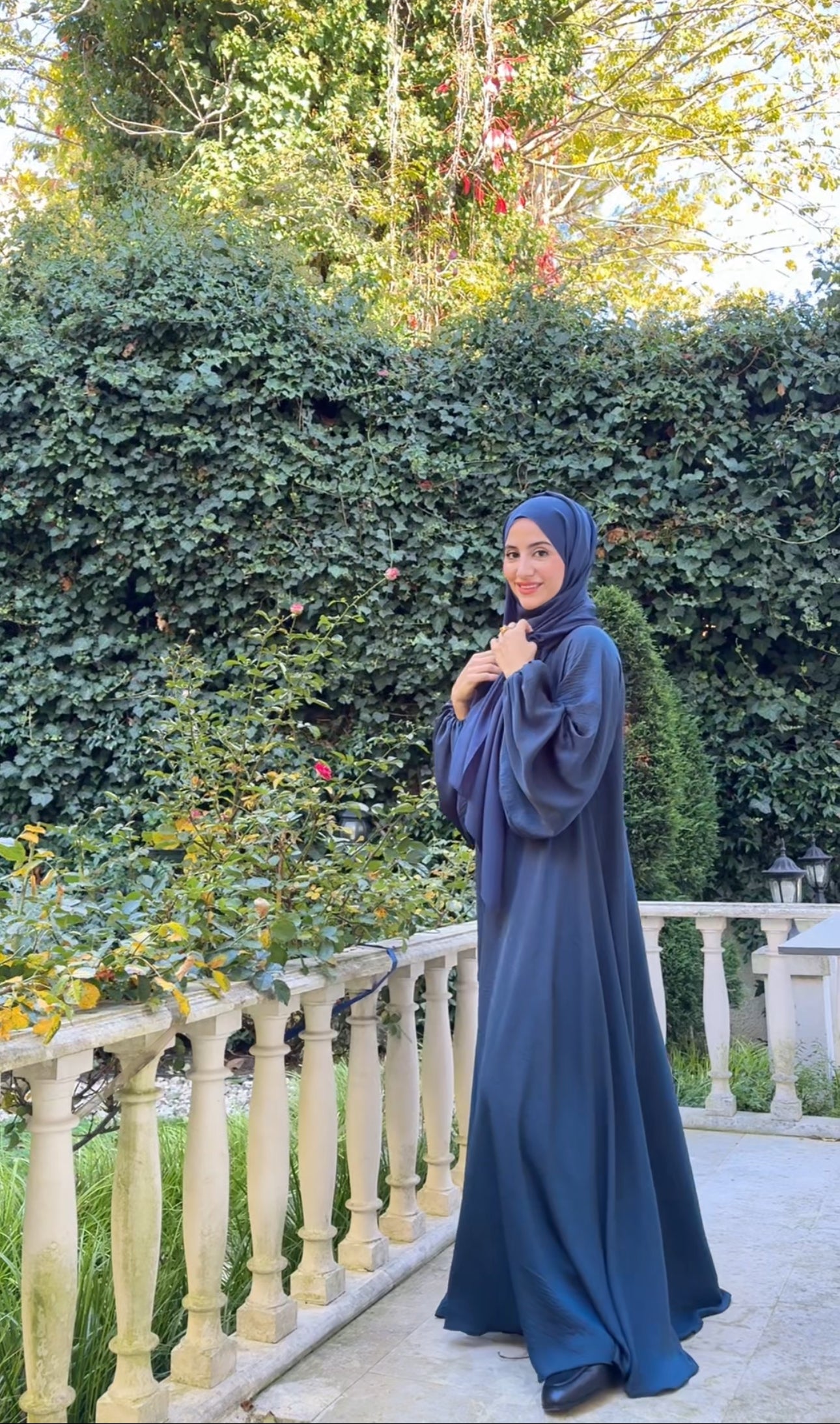 Crystal Teal Colored flow abayah with attached hijab