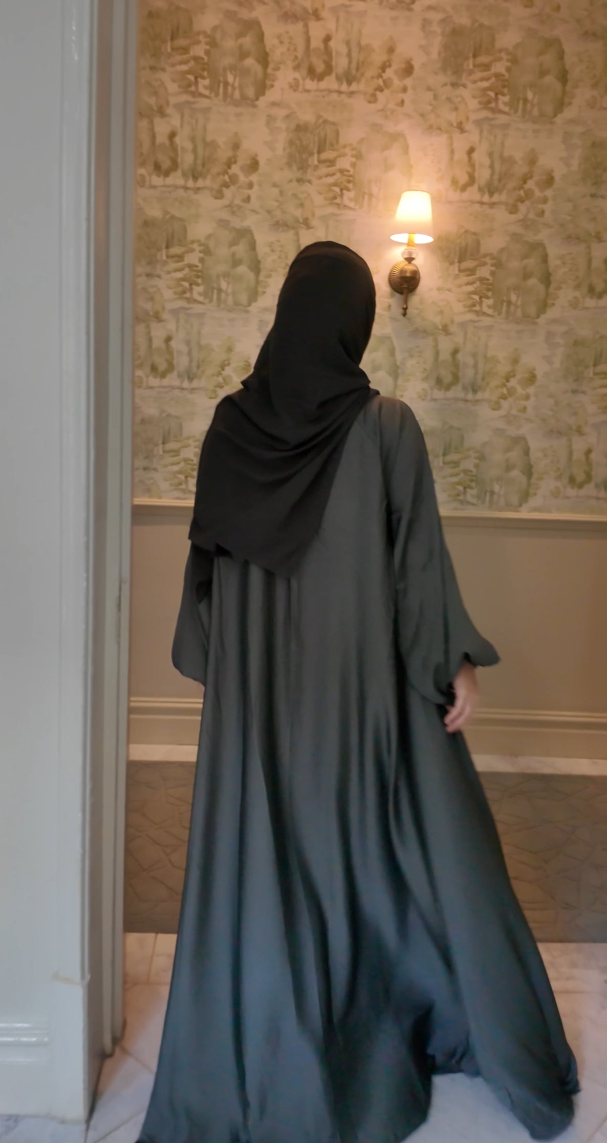 Army green flow abayah with attached hijab