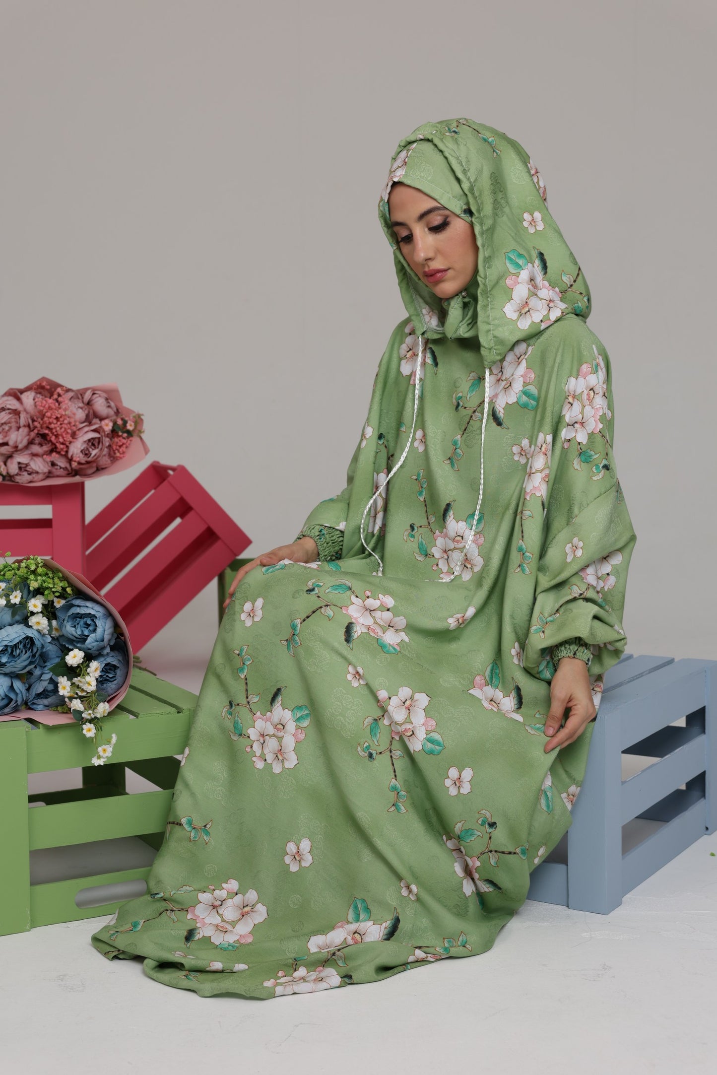 Blue and white orchid burqa