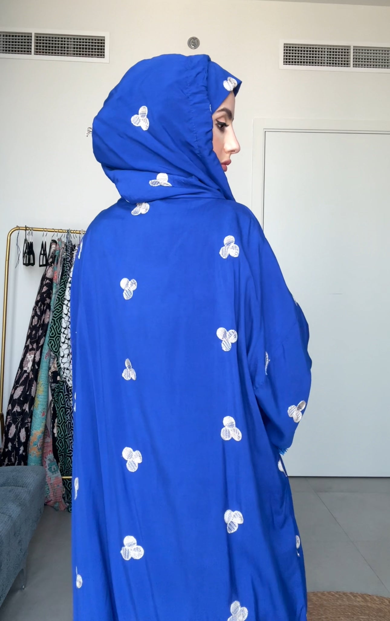 Navy with big white dots burqa