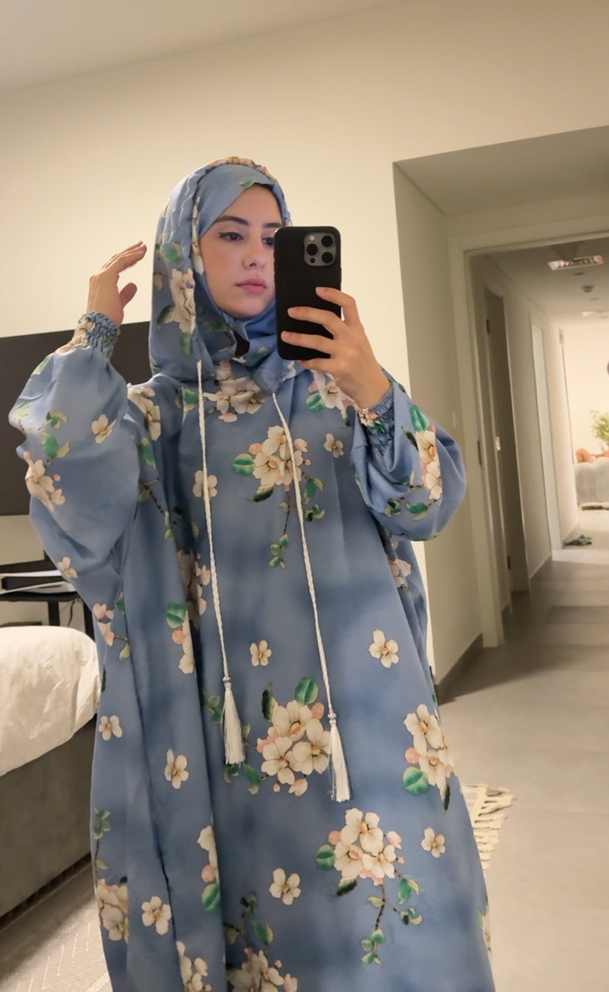 Blue and white orchid burqa