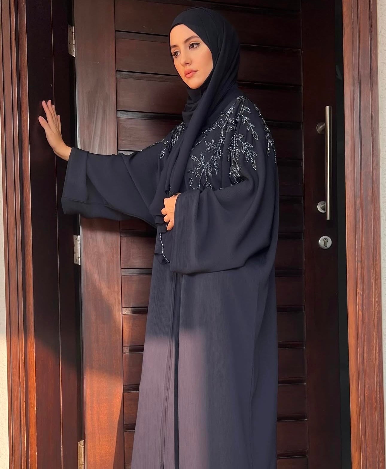 Navy leaf beadwork Abayah