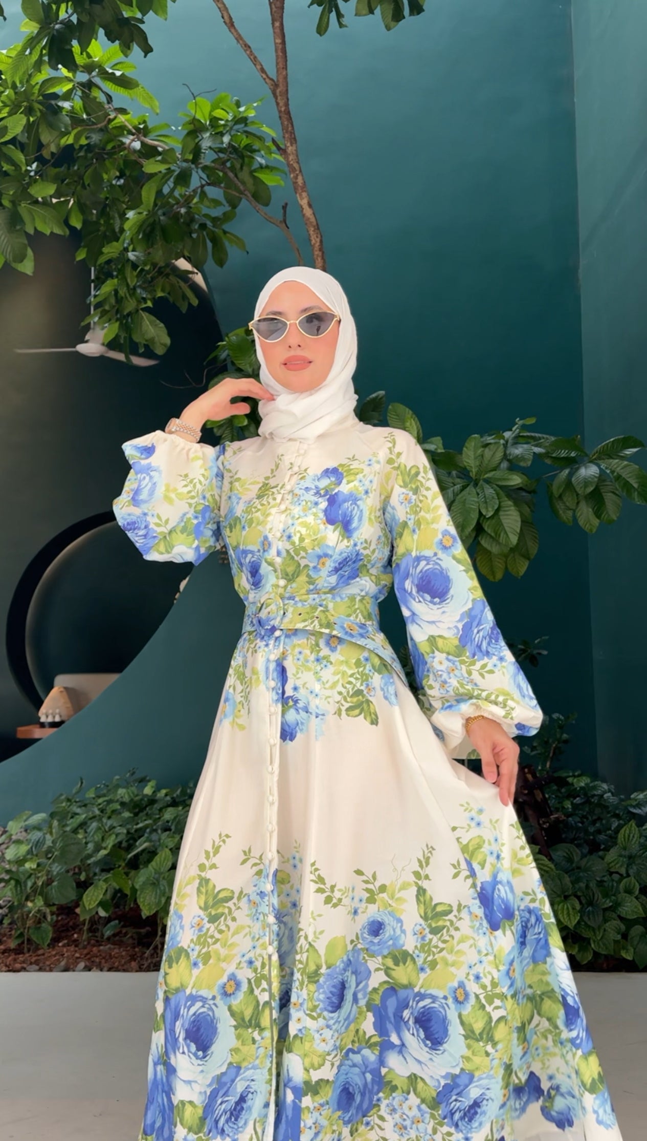 Blue and white floral 🦋 Eid dress