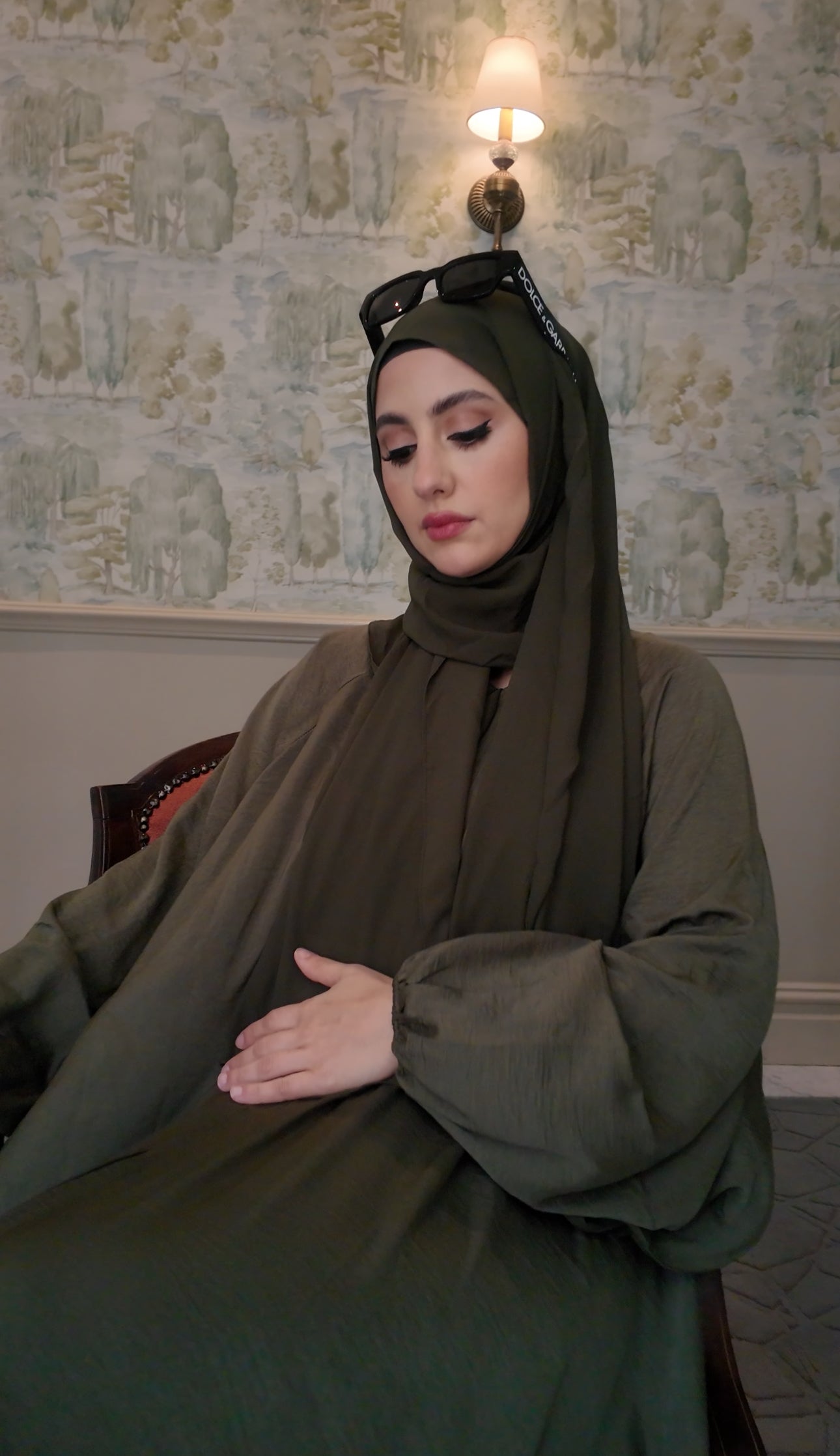 Army green flow abayah with attached hijab