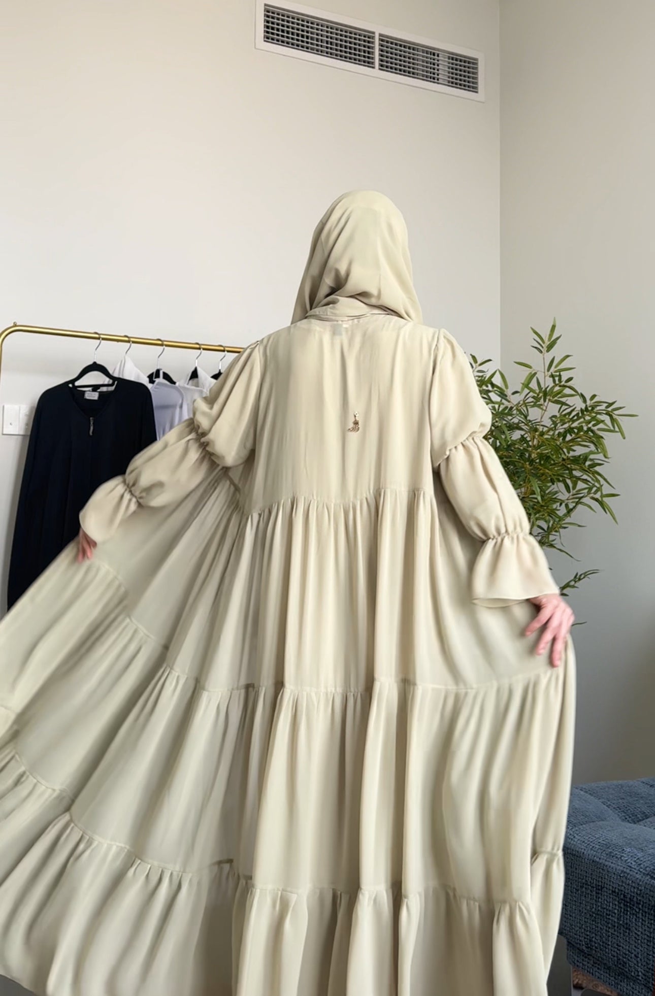 Two Piece Pista Green Pleated Chiffon Abayah