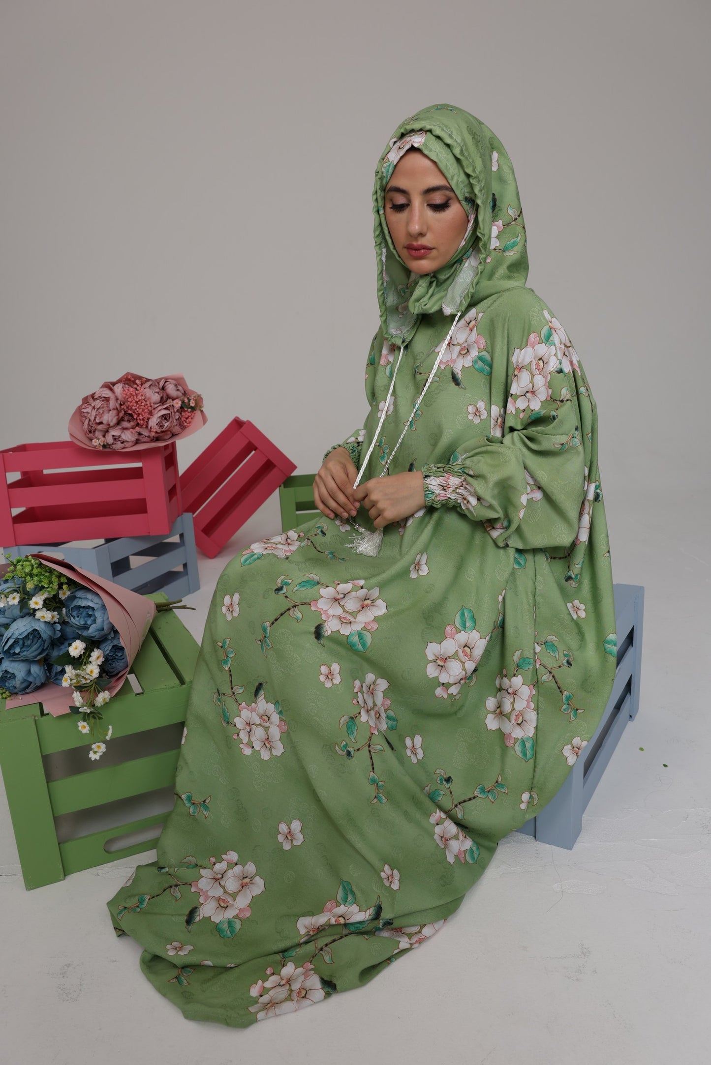 Blue and white orchid burqa