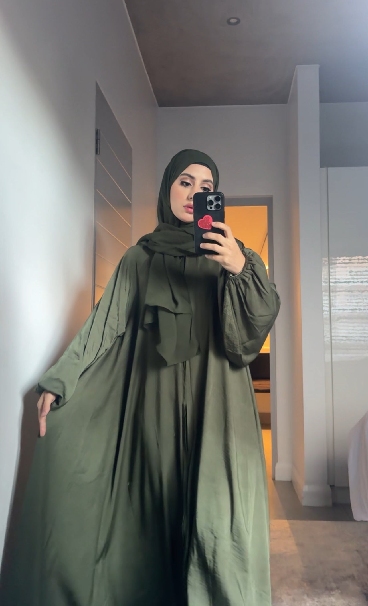 Army green flow abayah with attached hijab