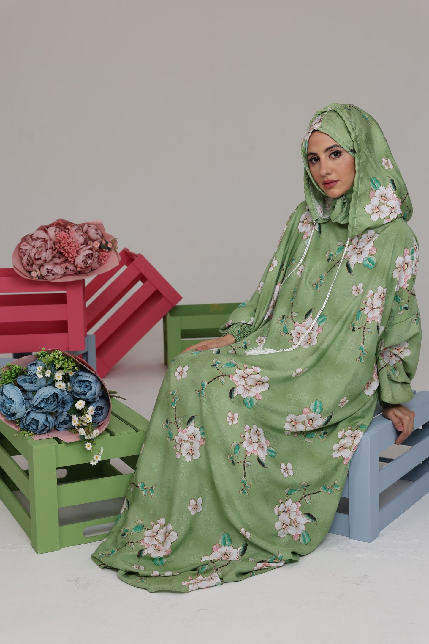 Blue and white orchid burqa