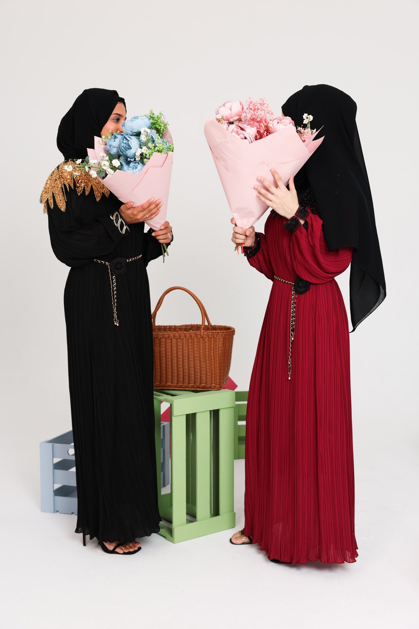 Black pleated dress with gold beads