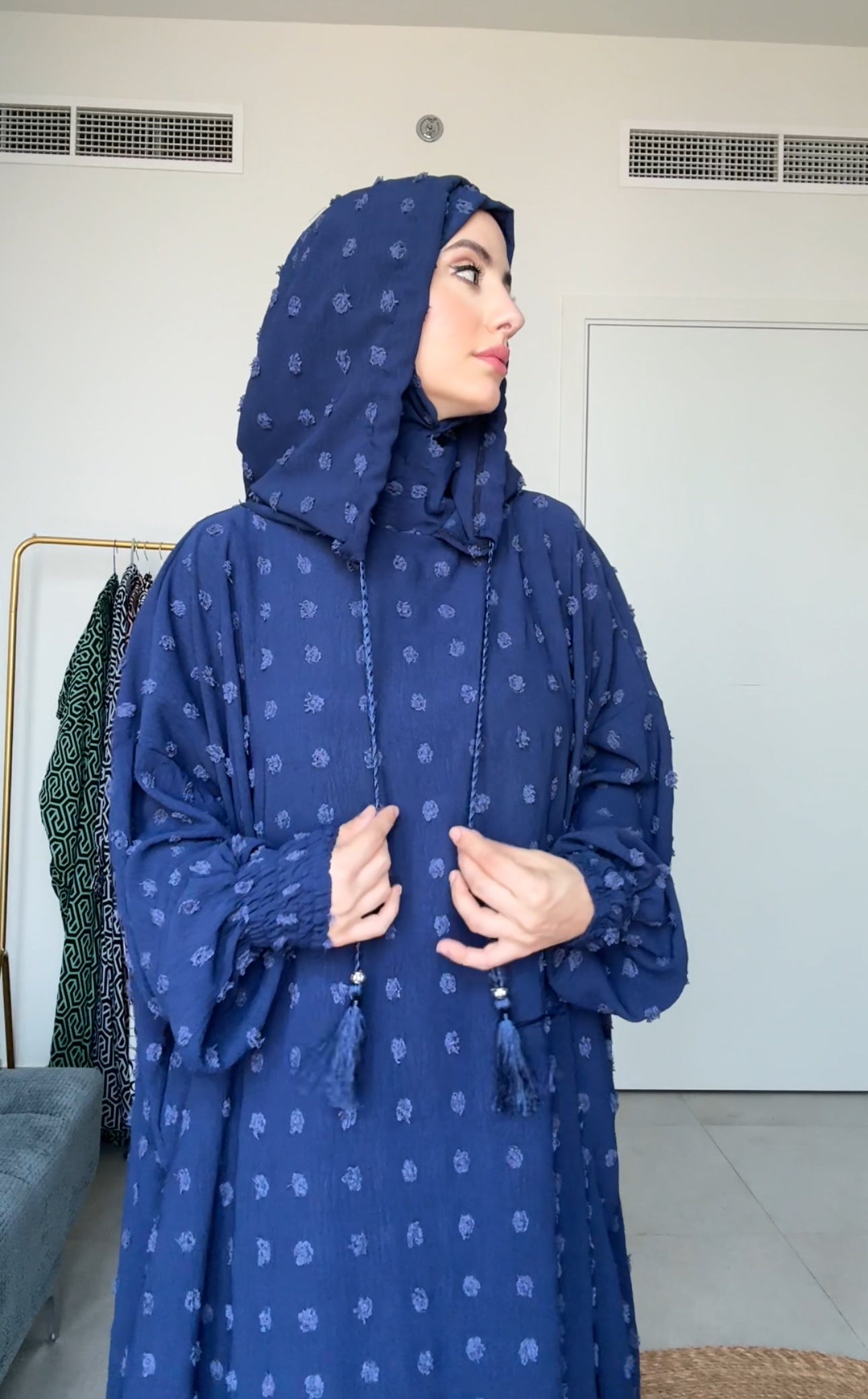 Navy with big dots burqa