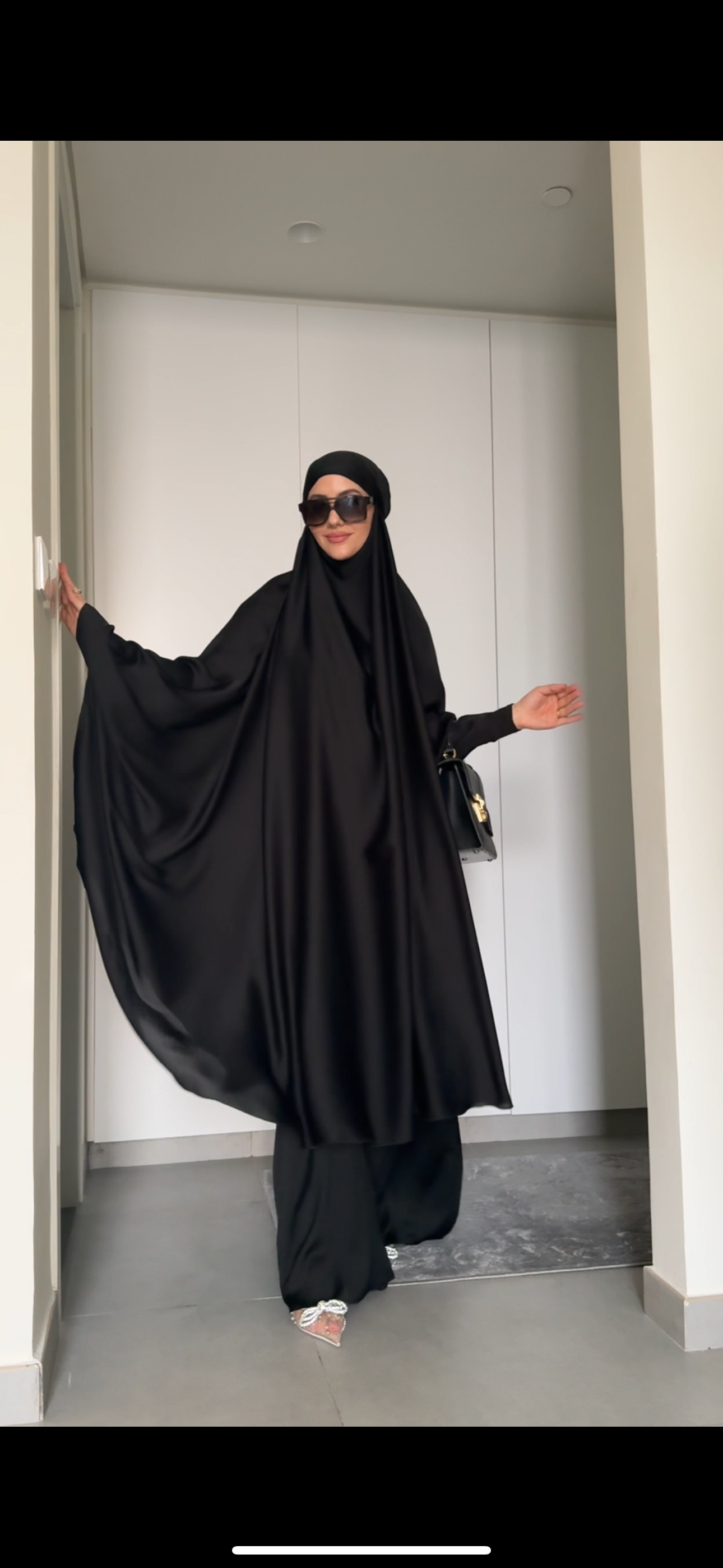 Two Piece Black Khimar, with long scarf and short sleeve inner