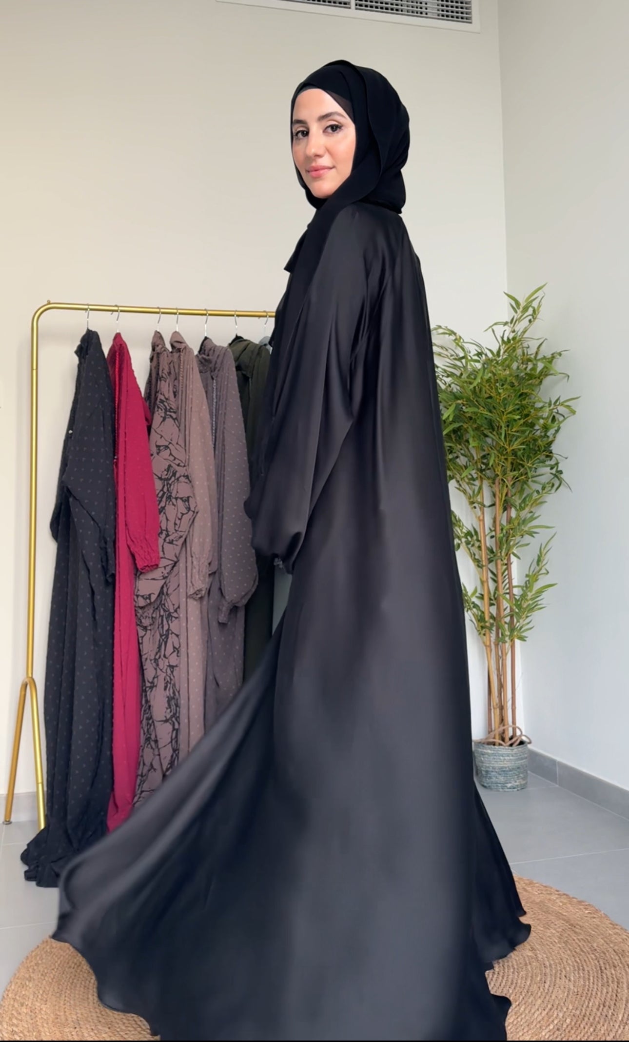 Black flow abayah with attached hijab