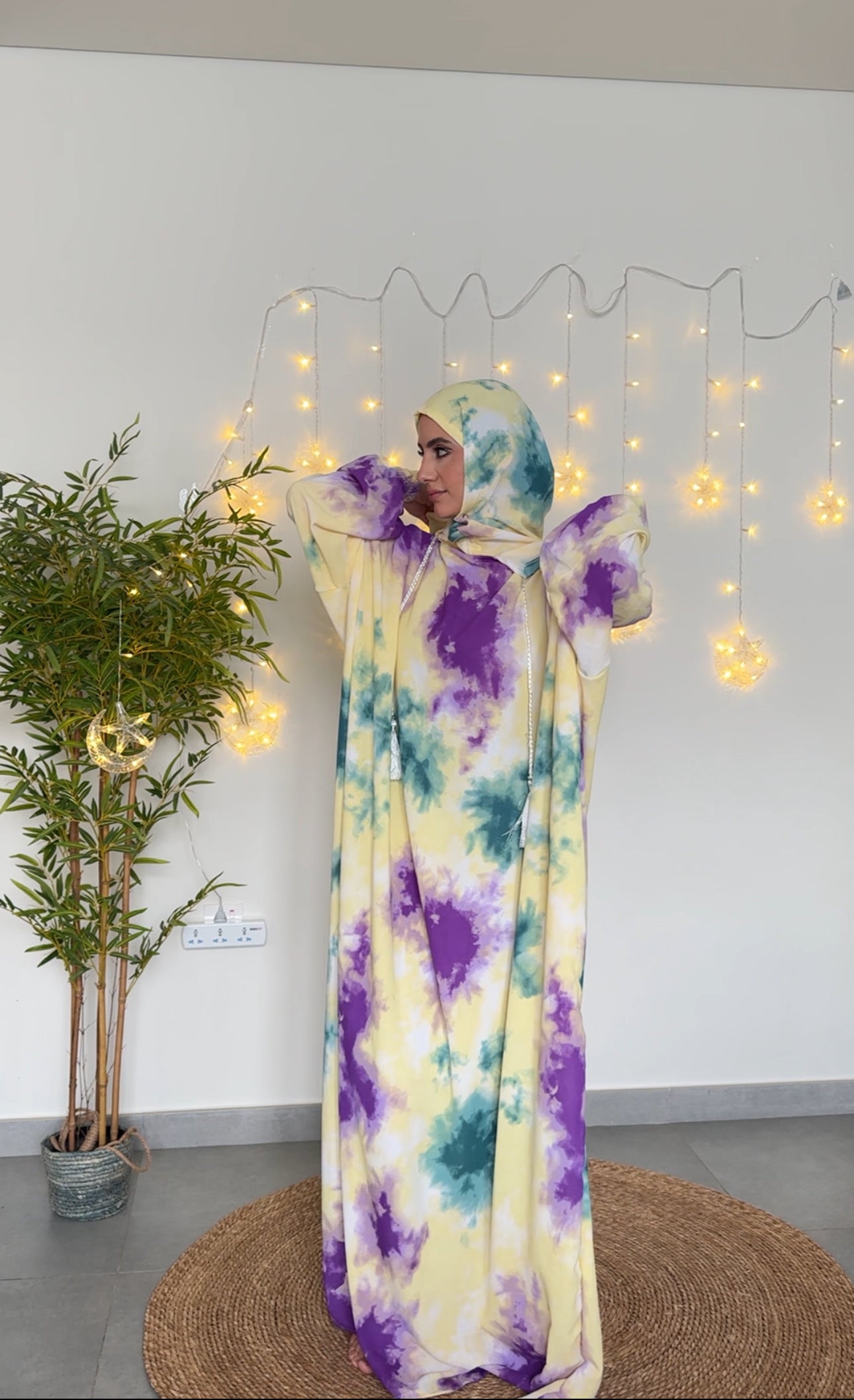Colourful yellow, green and purple burqa