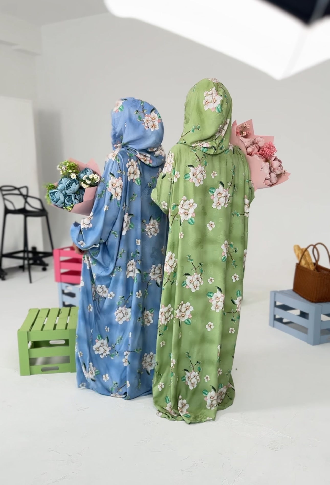 Blue and white orchid burqa