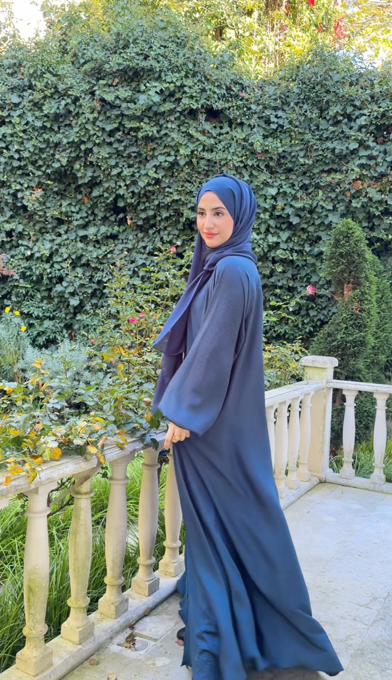 Crystal Teal Colored flow abayah with attached hijab