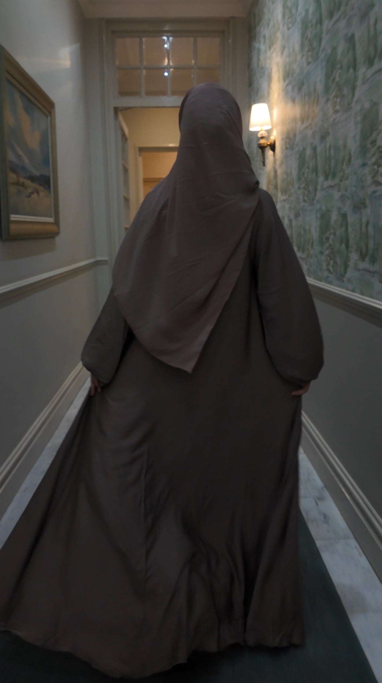 Army green flow abayah with attached hijab
