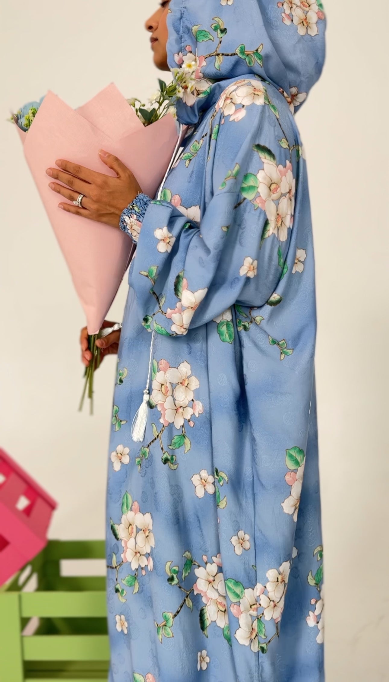 Blue and white orchid burqa
