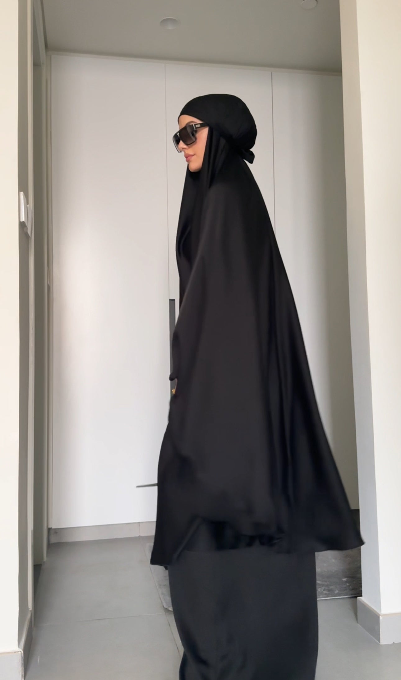 Two Piece Black Khimar, with long scarf and short sleeve inner