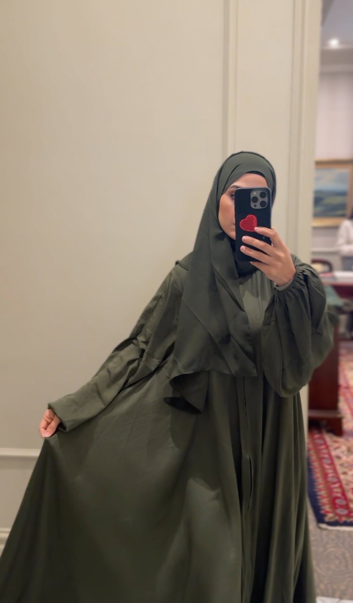 Army green flow abayah with attached hijab
