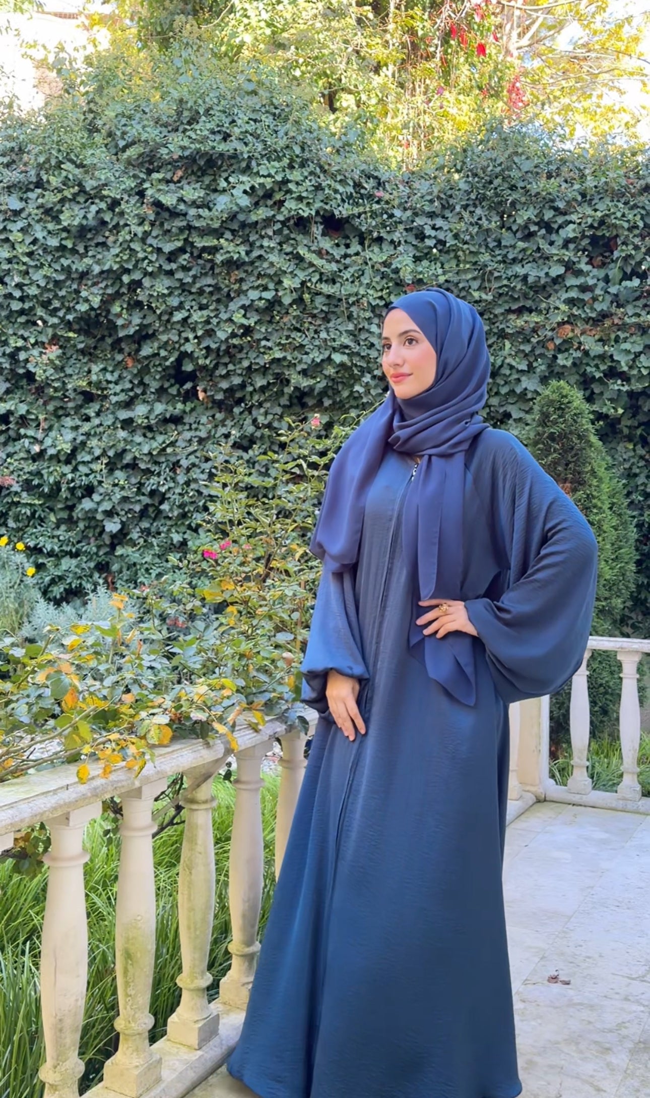 Crystal Teal Colored flow abayah with attached hijab