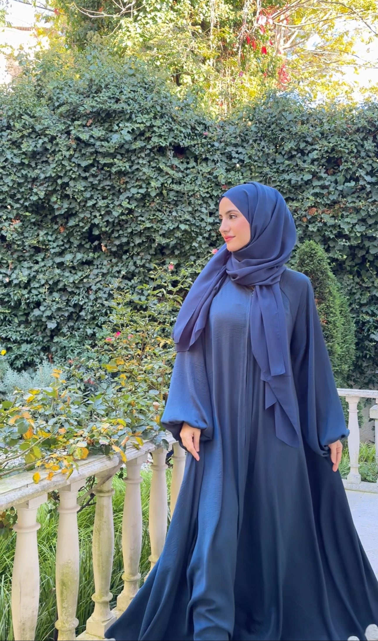 Crystal Teal Colored flow abayah with attached hijab