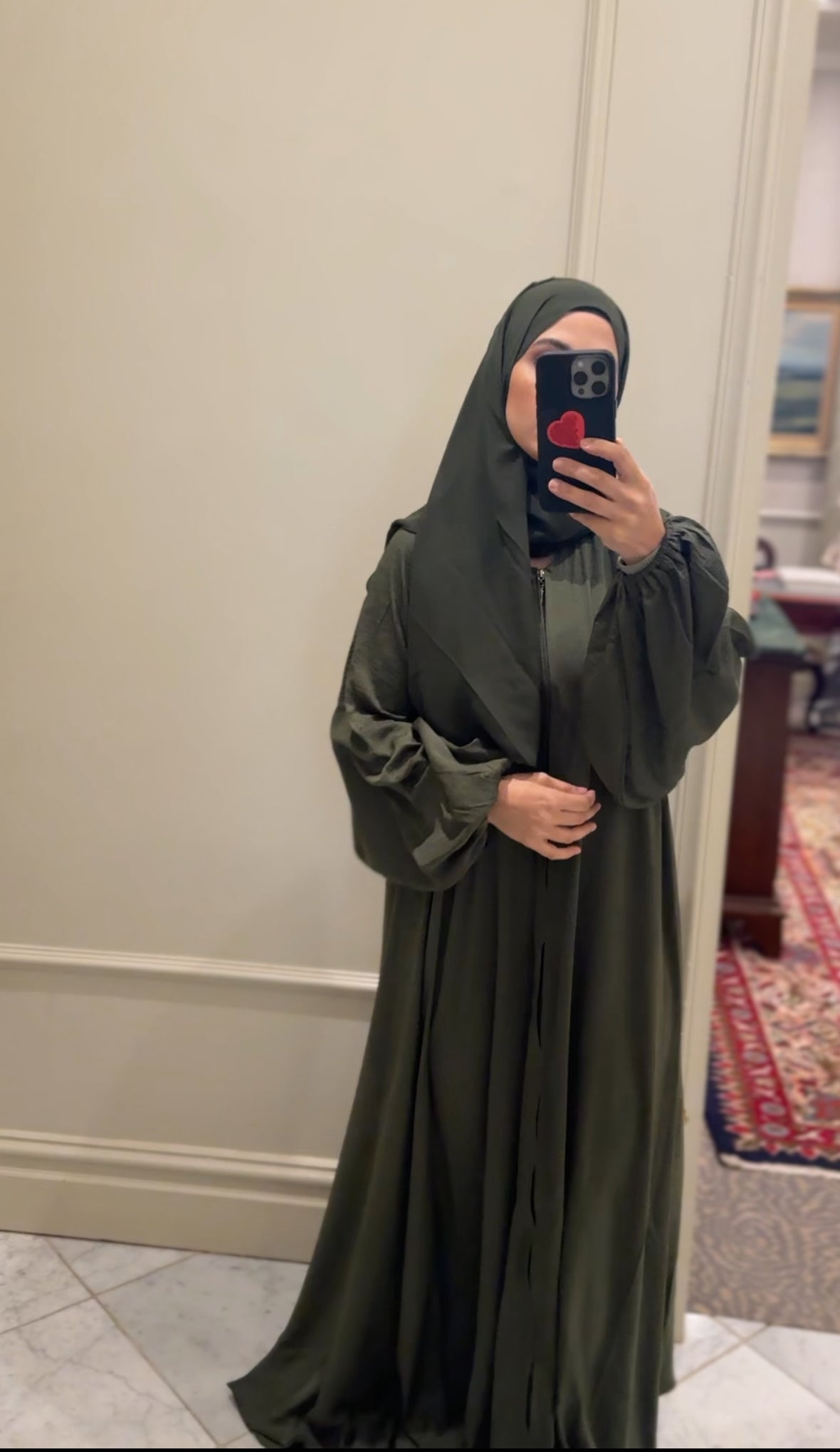 Army green flow abayah with attached hijab