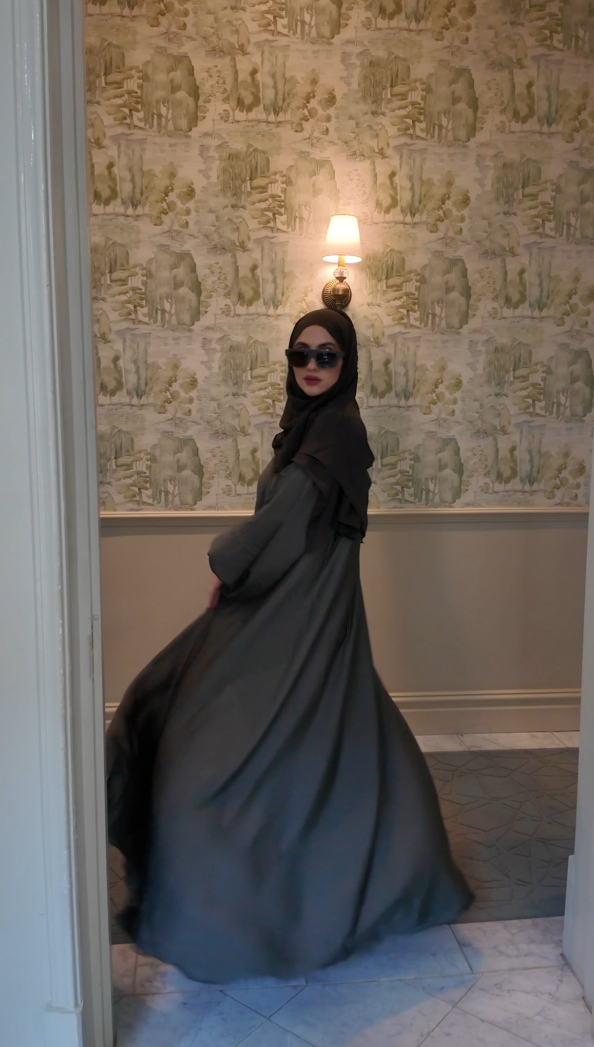 Army green flow abayah with attached hijab