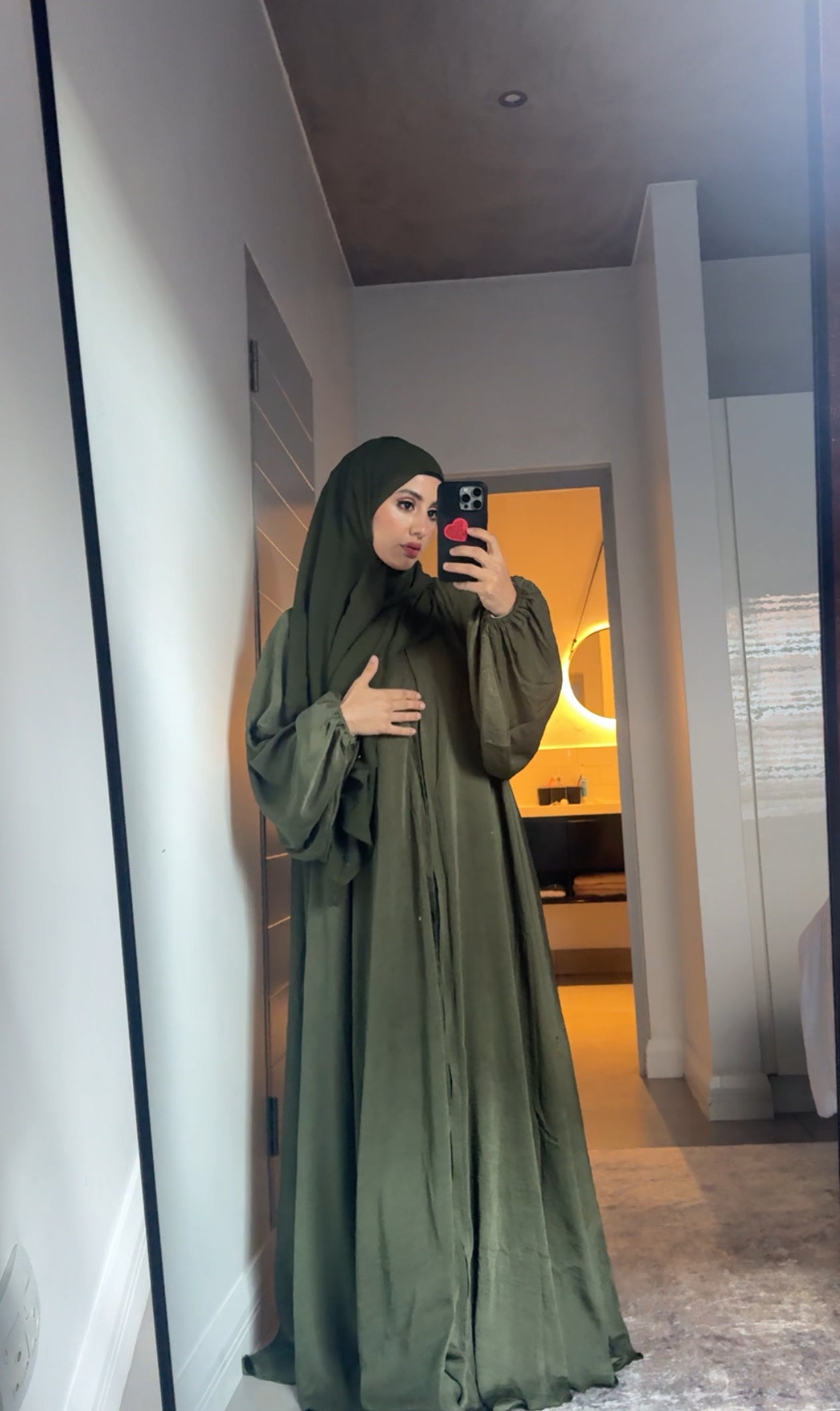 Army green flow abayah with attached hijab