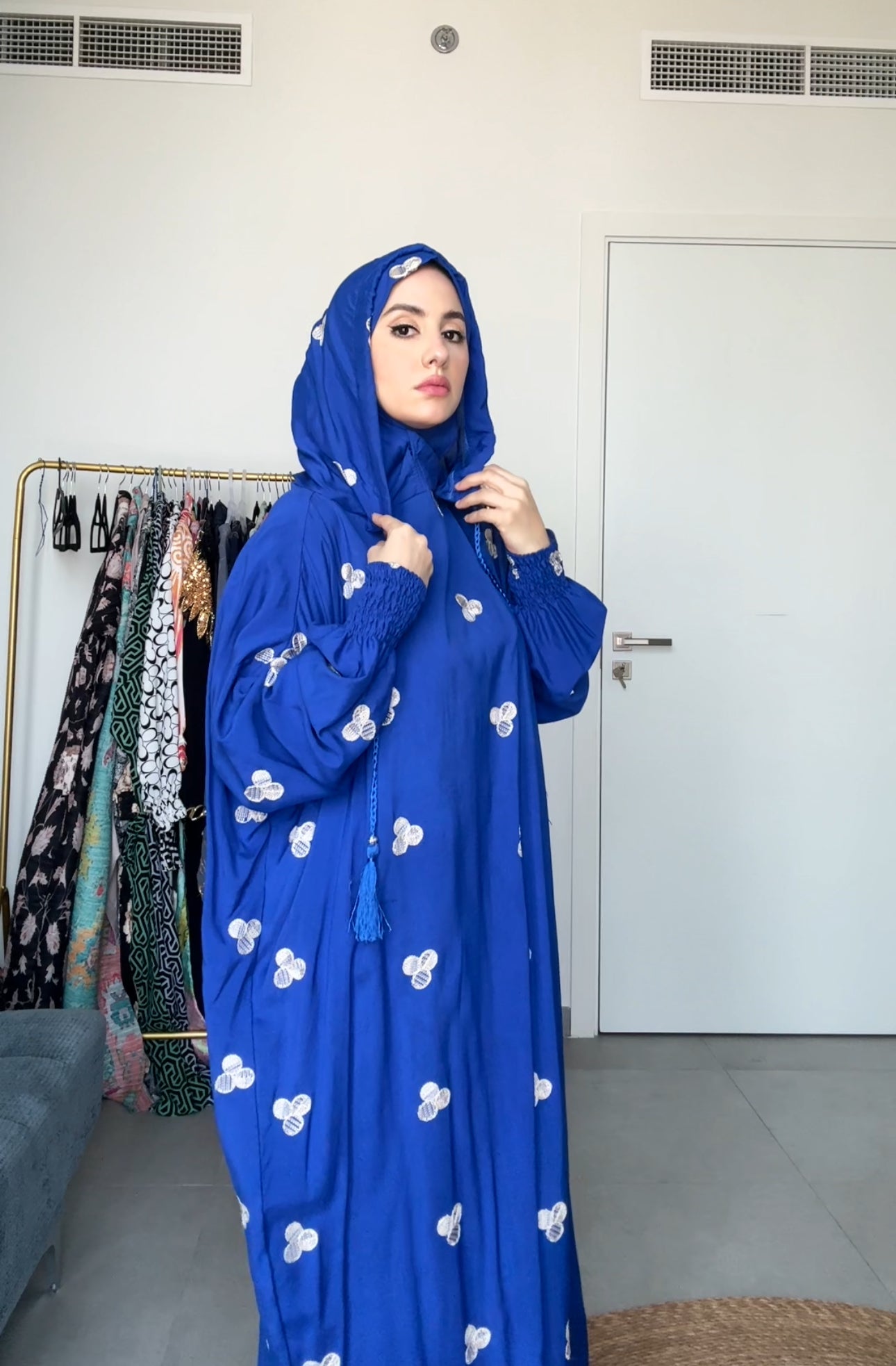 Navy with big white dots burqa