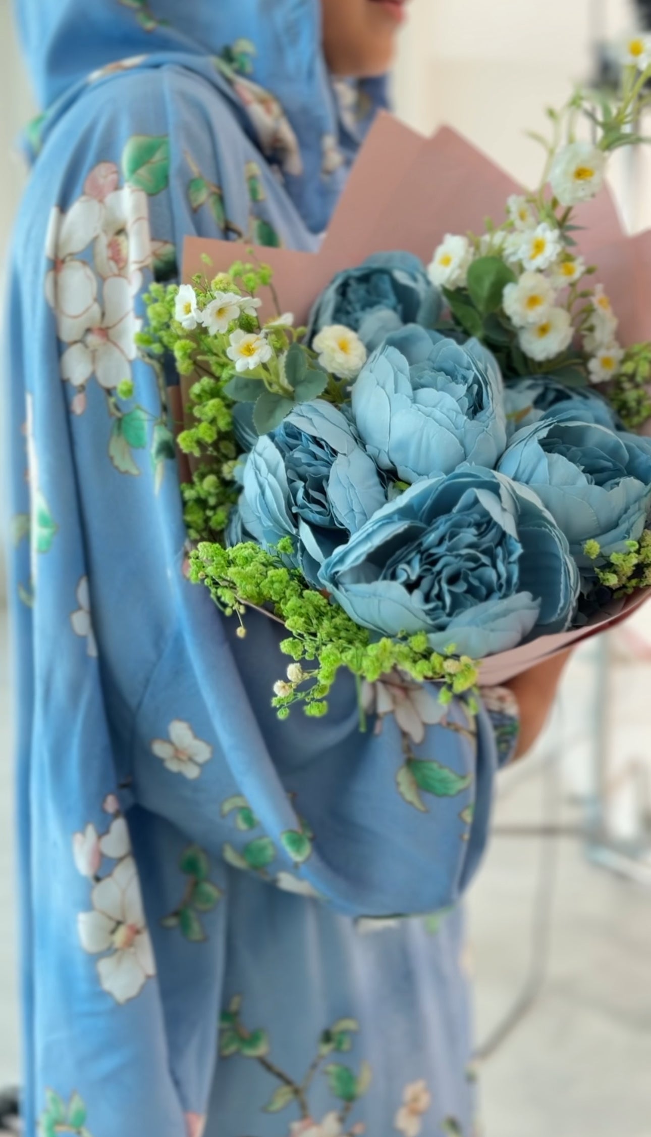 Blue and white orchid burqa