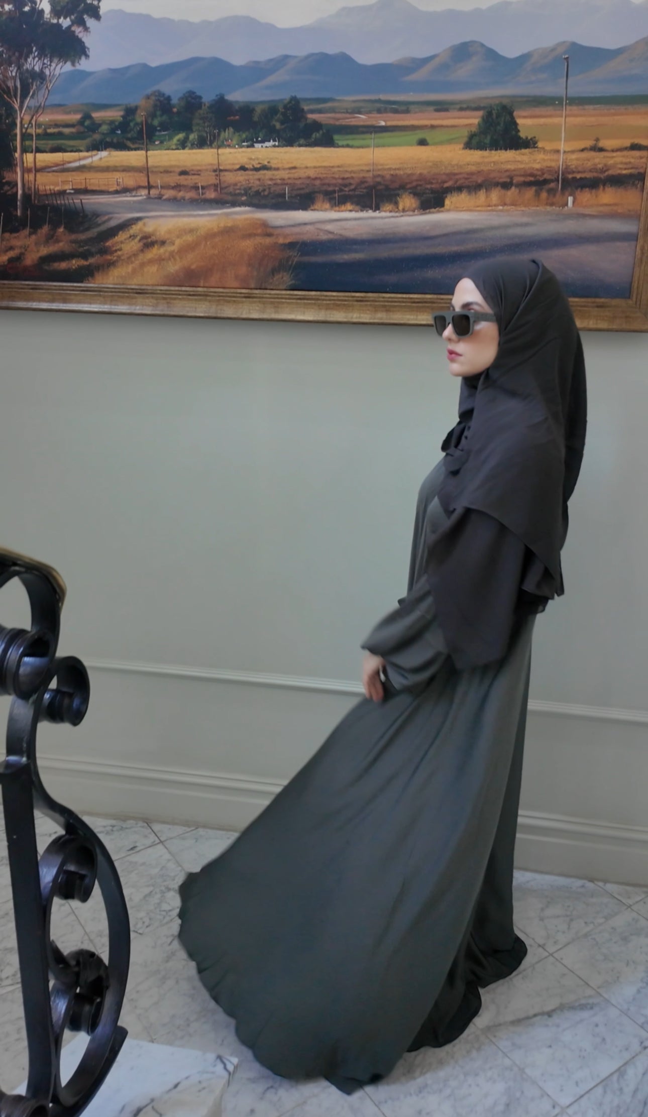 Army green flow abayah with attached hijab