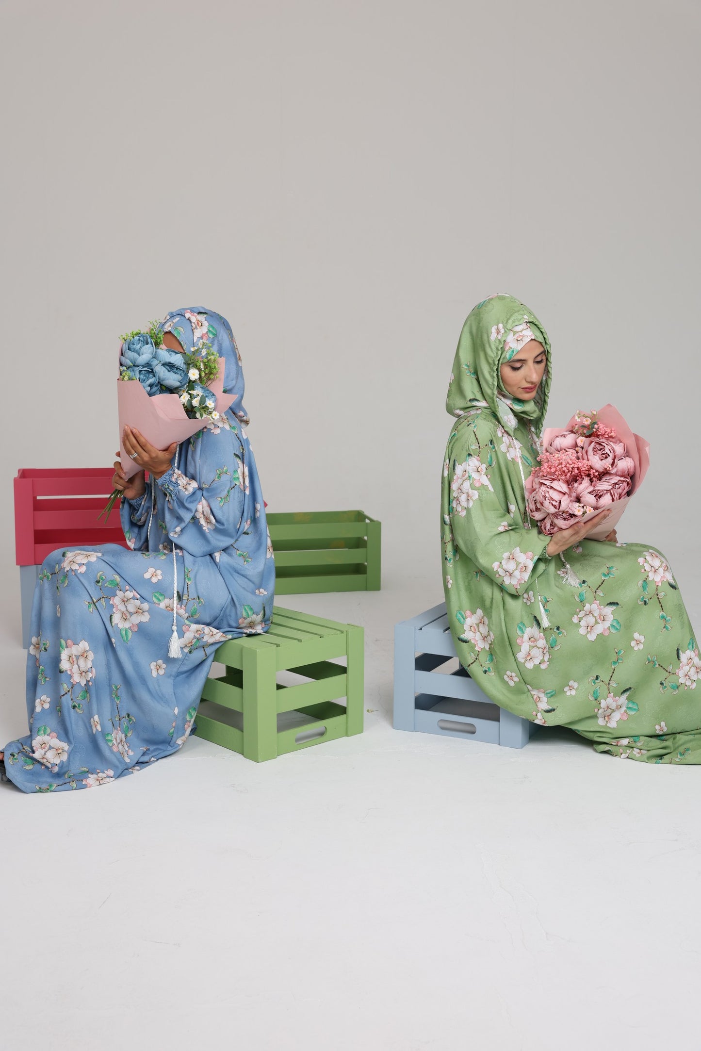 Blue and white orchid burqa