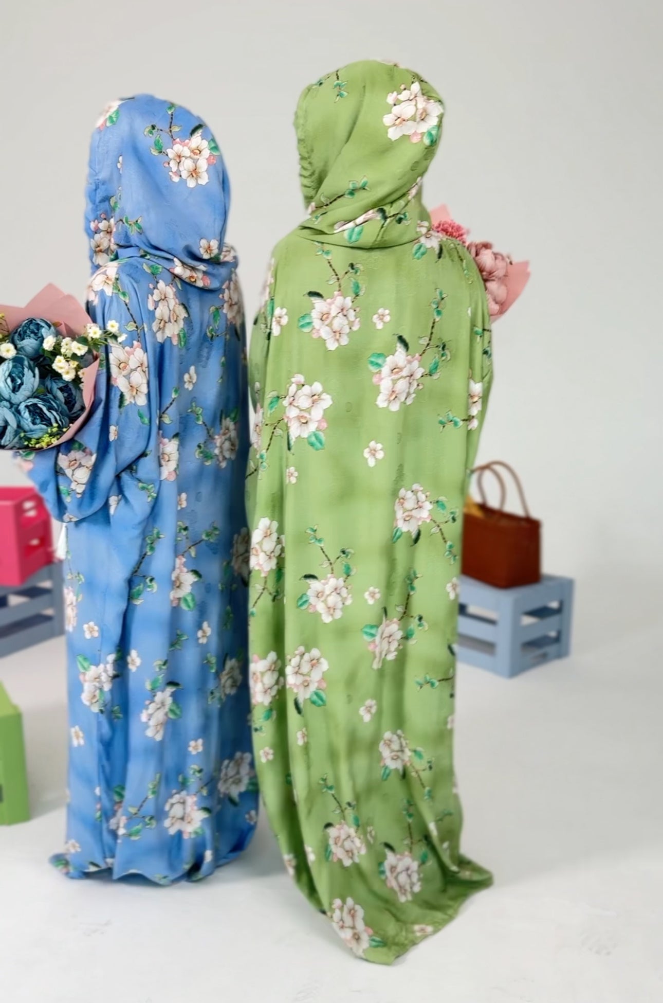 Blue and white orchid burqa