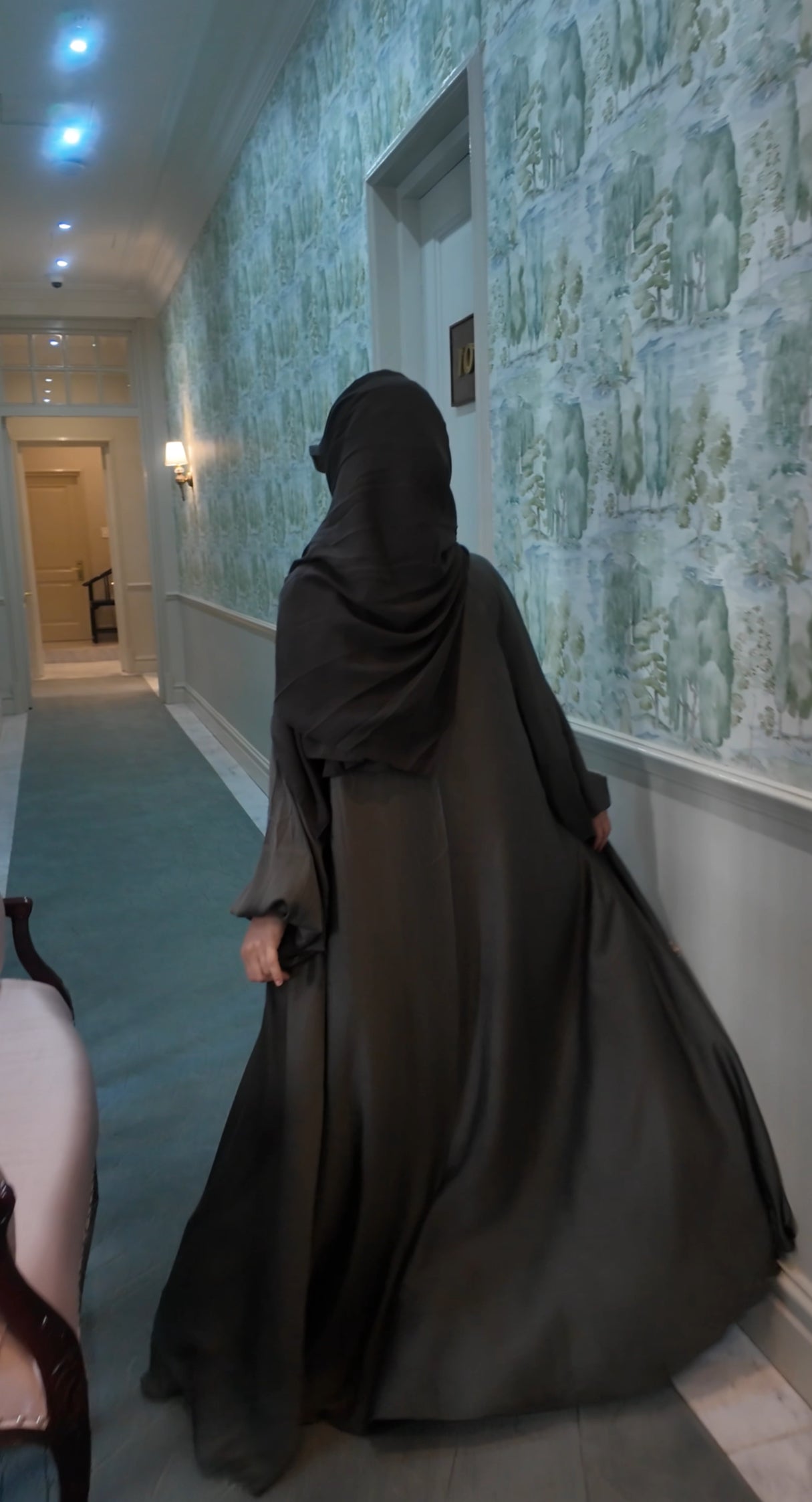 Army green flow abayah with attached hijab