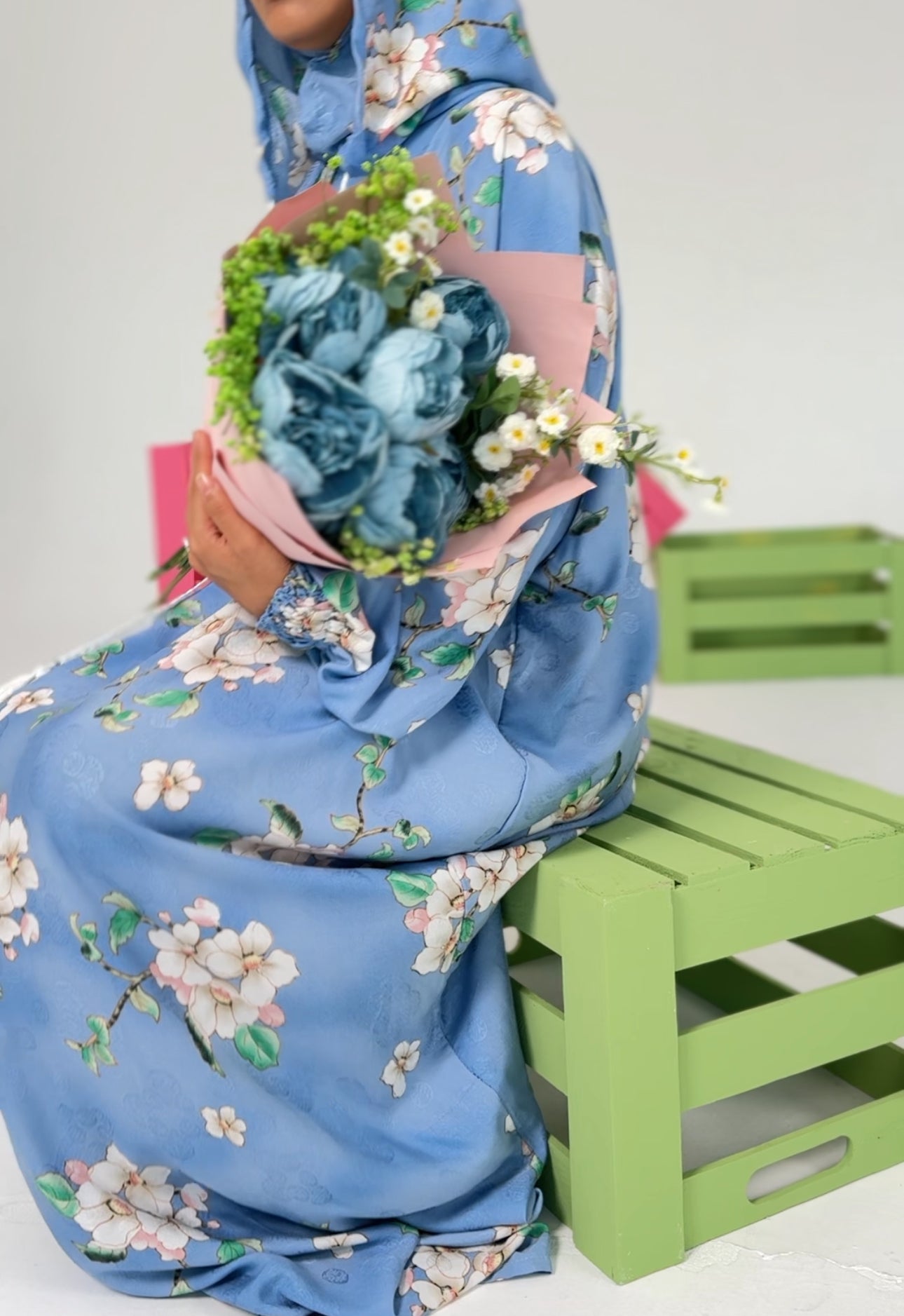 Blue and white orchid burqa
