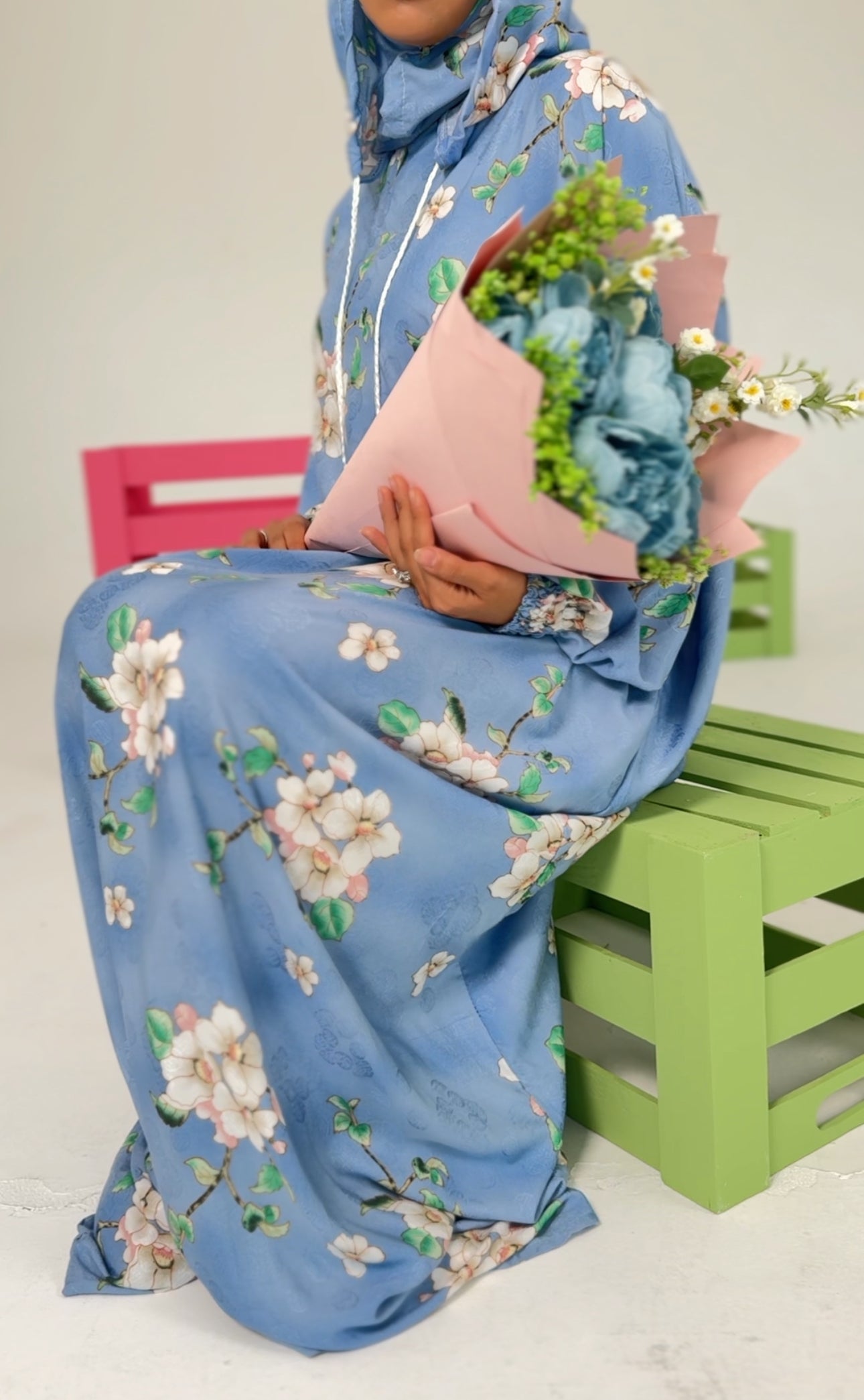 Blue and white orchid burqa