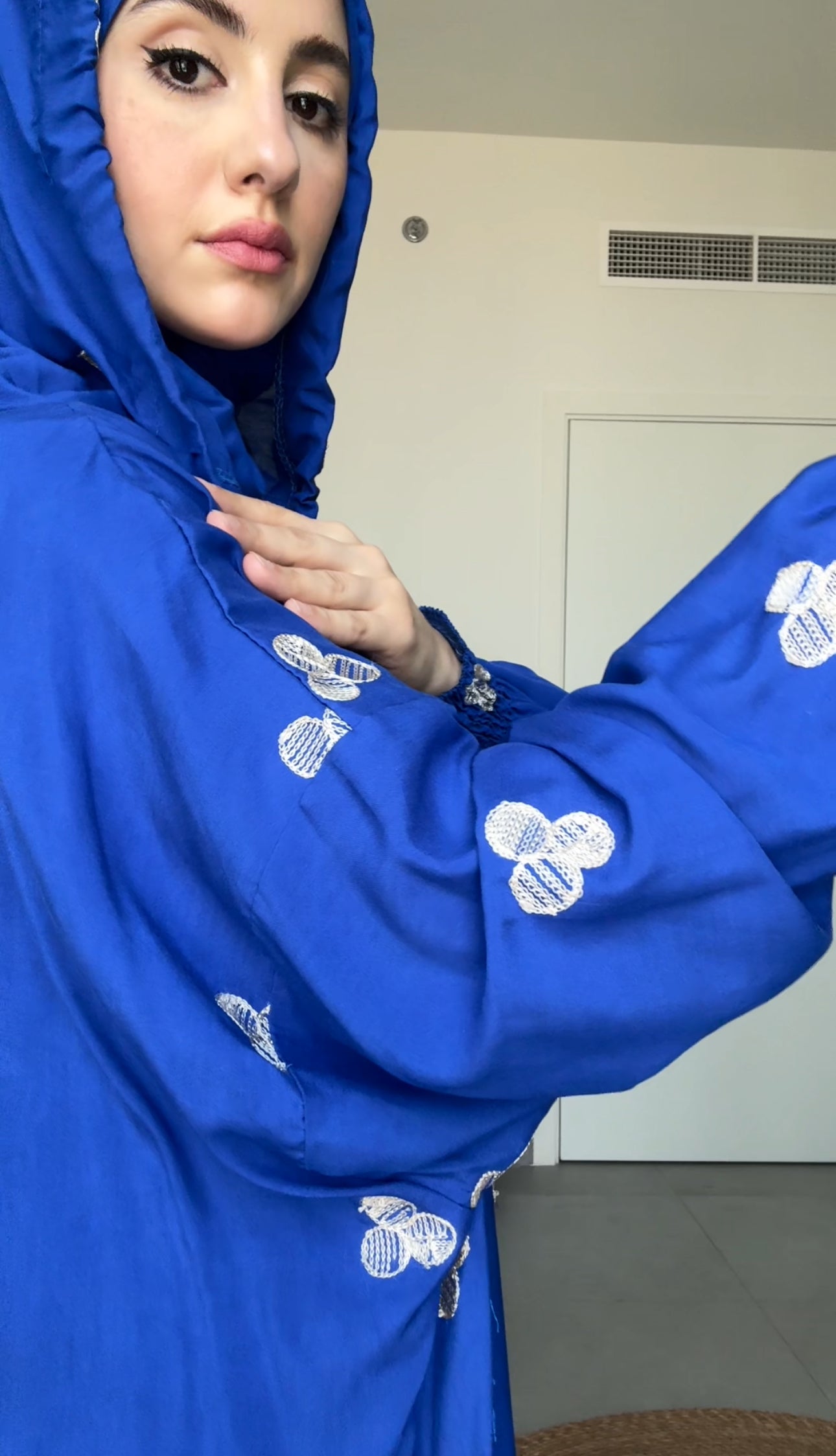 Navy with big white dots burqa