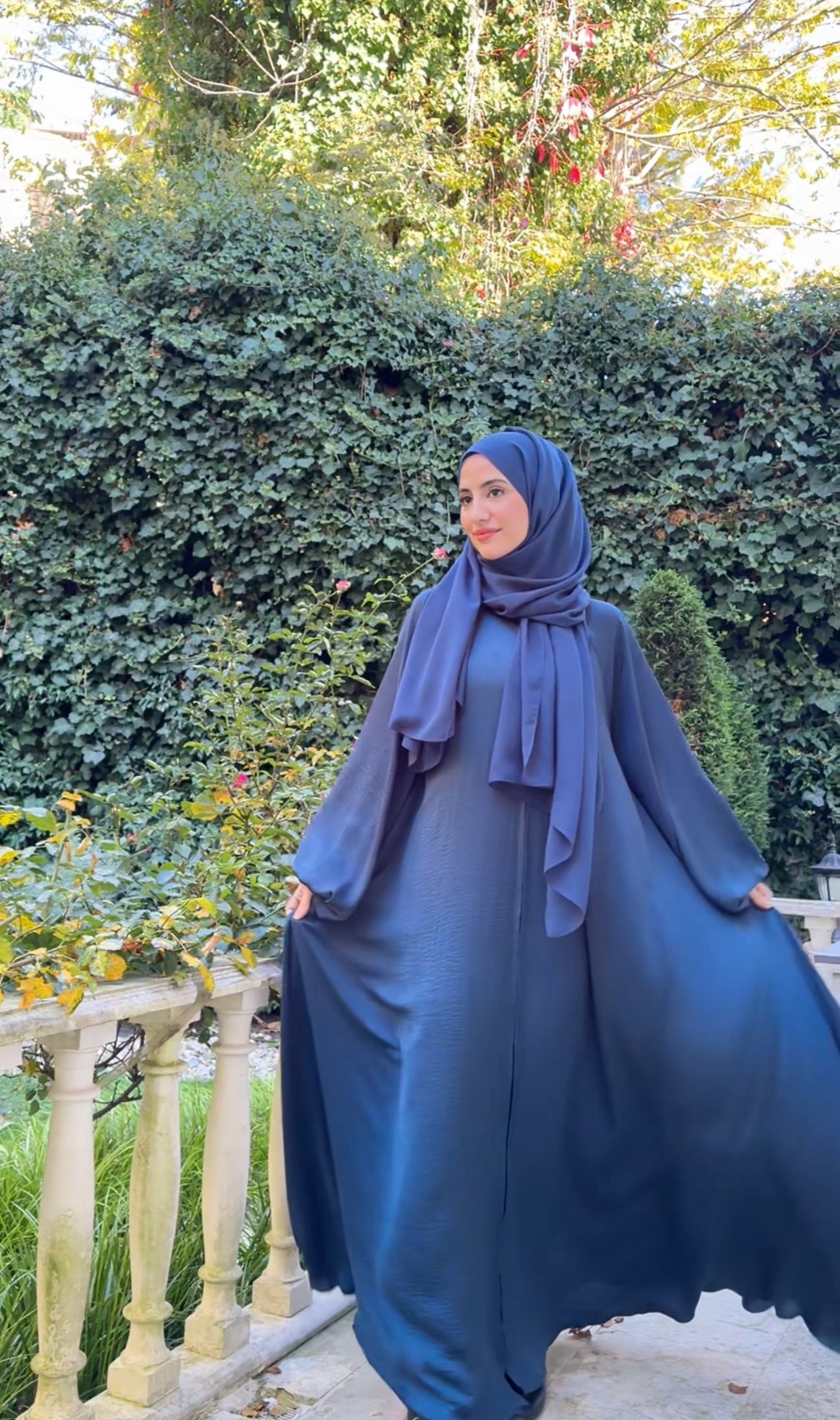 Crystal Teal Colored flow abayah with attached hijab