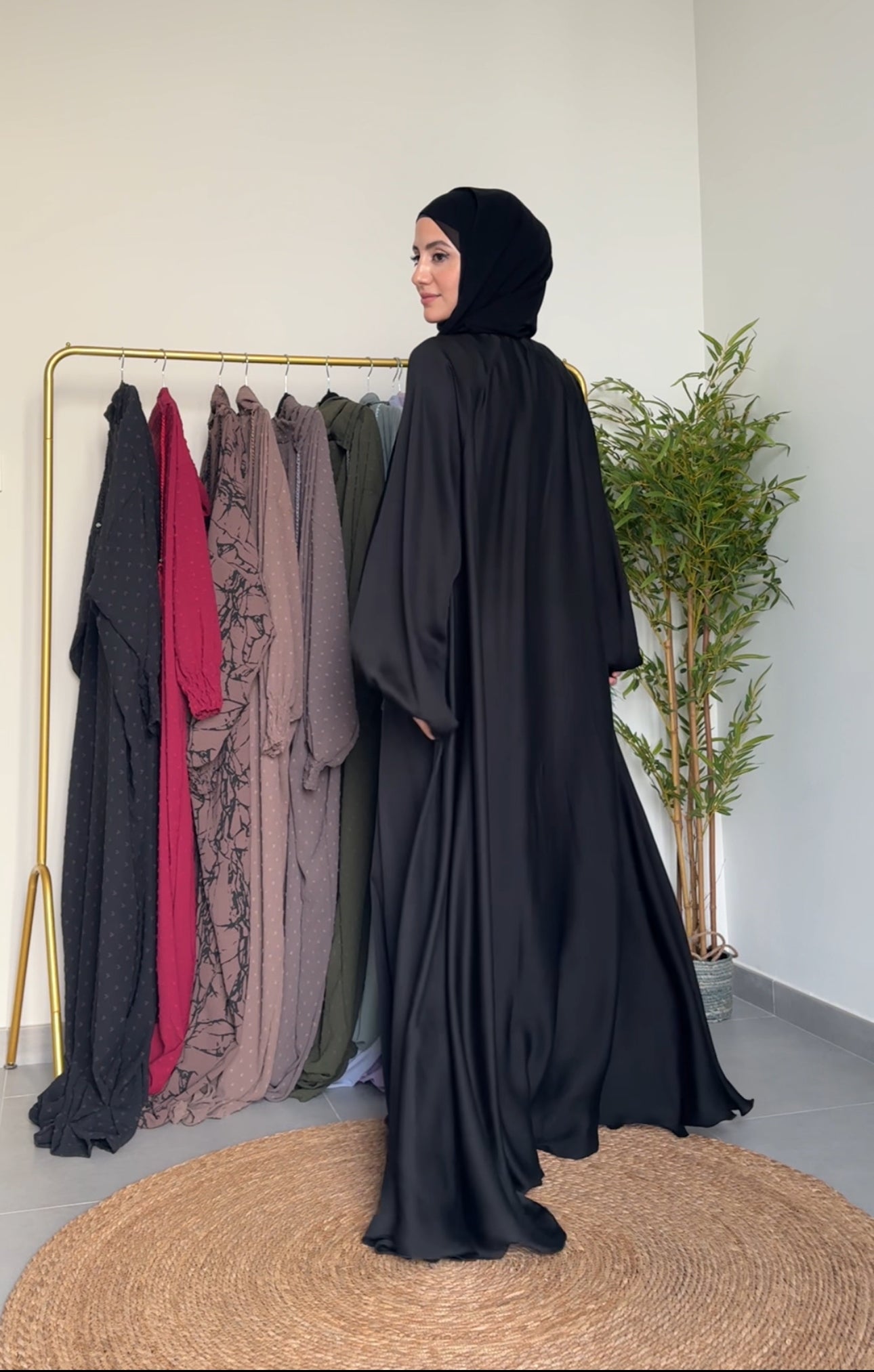 Black flow abayah with attached hijab