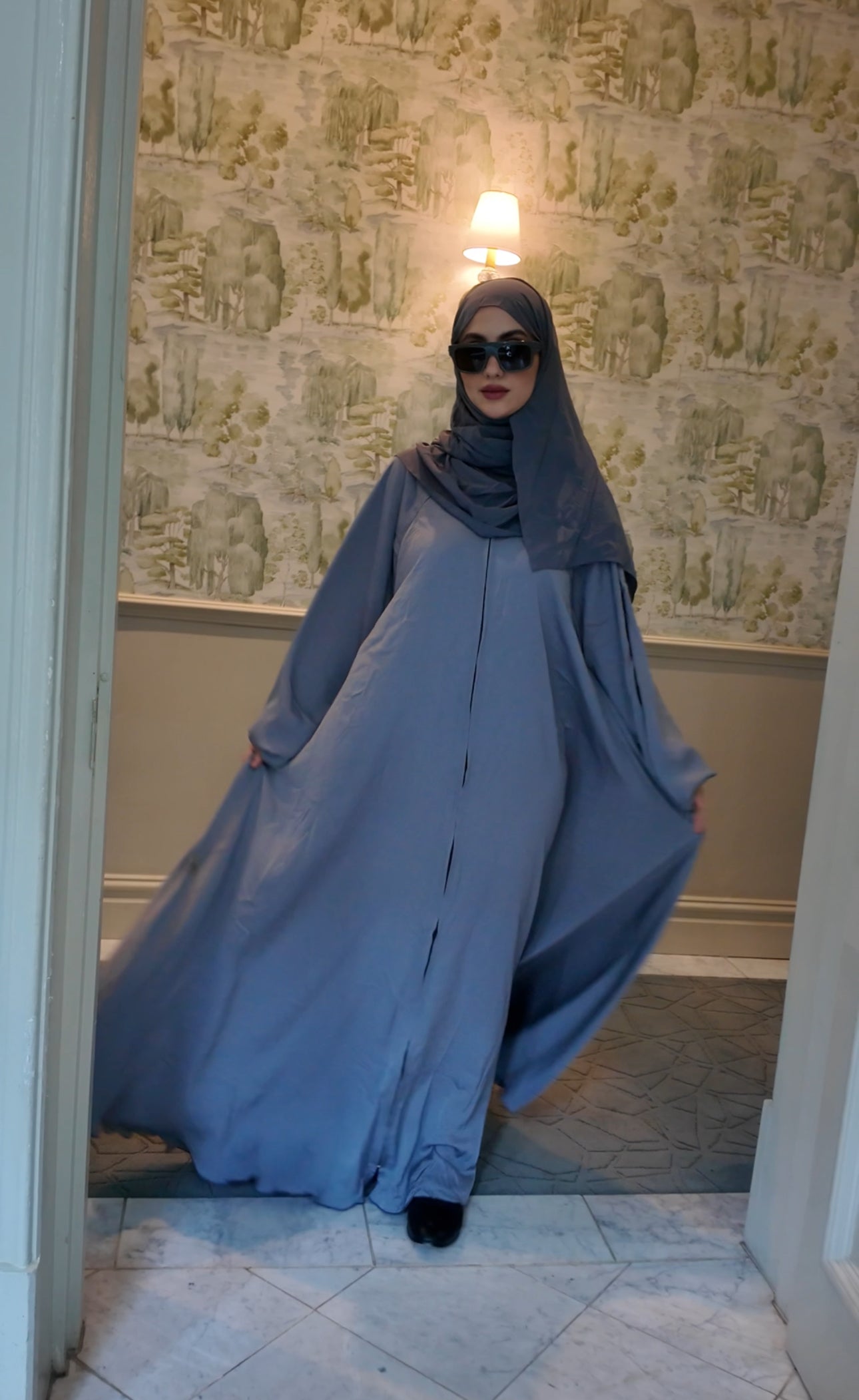 Silver flow Abayah with attached hijab