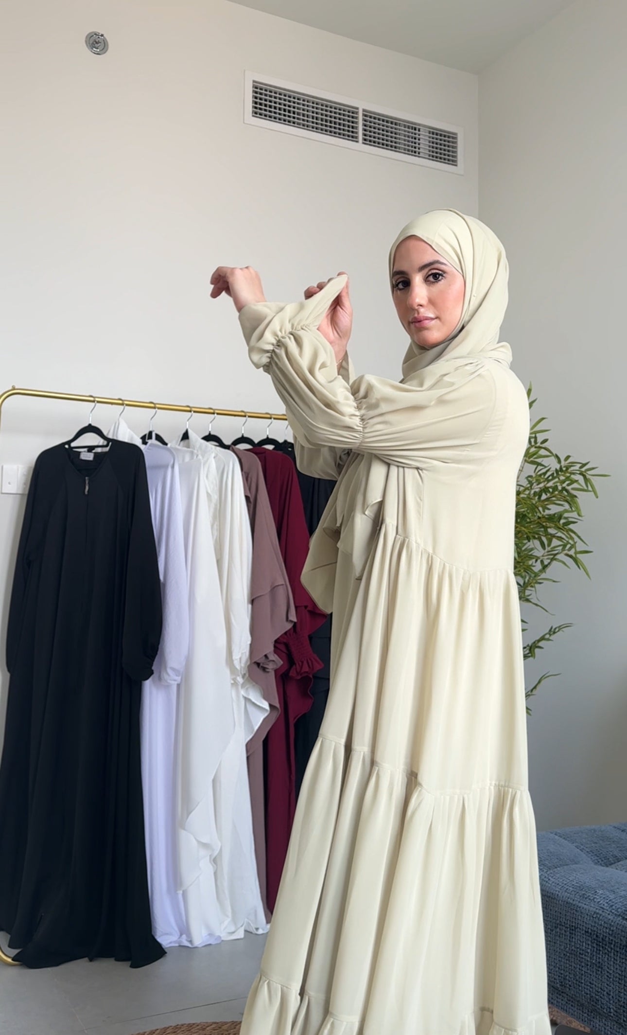 Two Piece Pista Green Pleated Chiffon Abayah