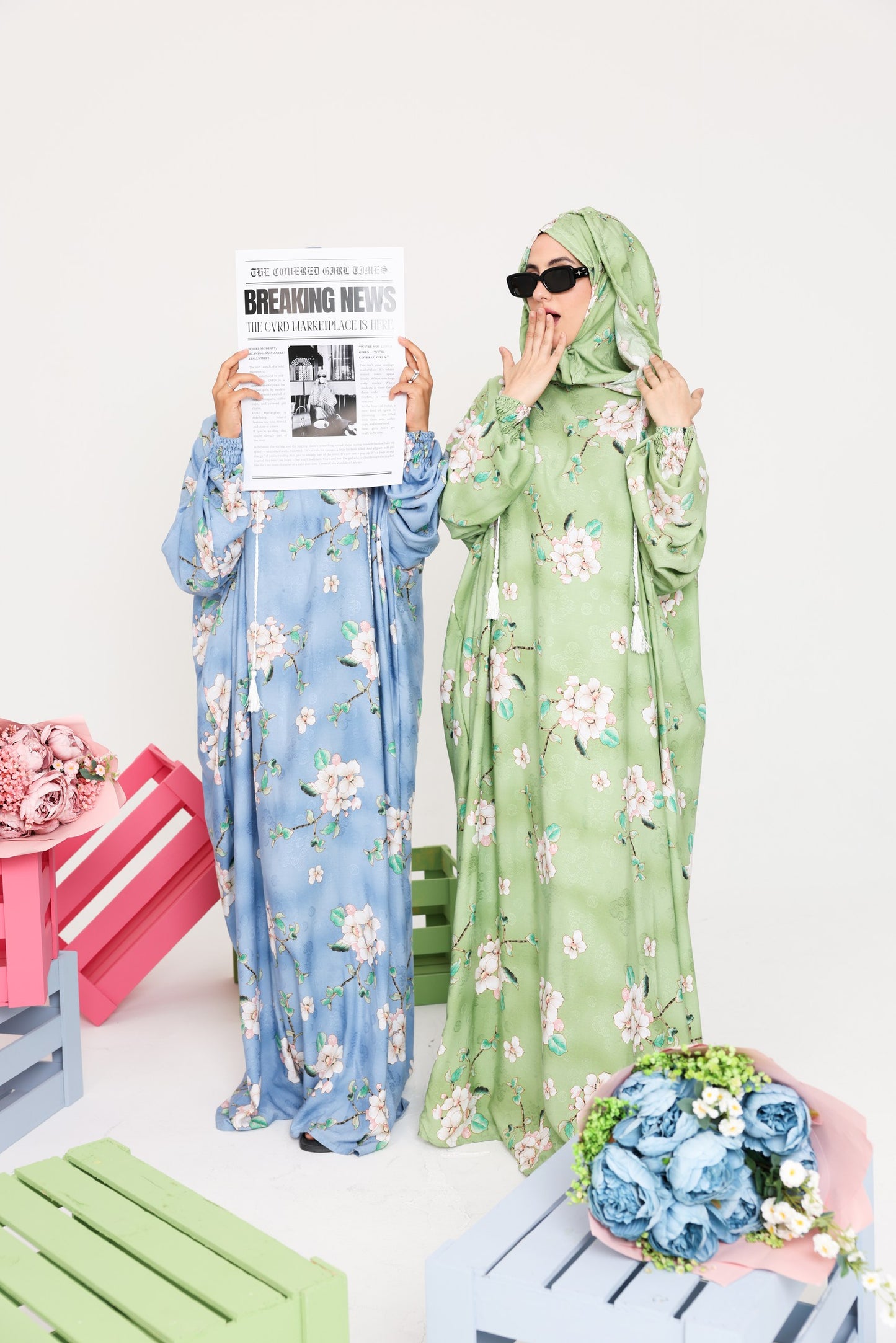 Blue and white orchid burqa