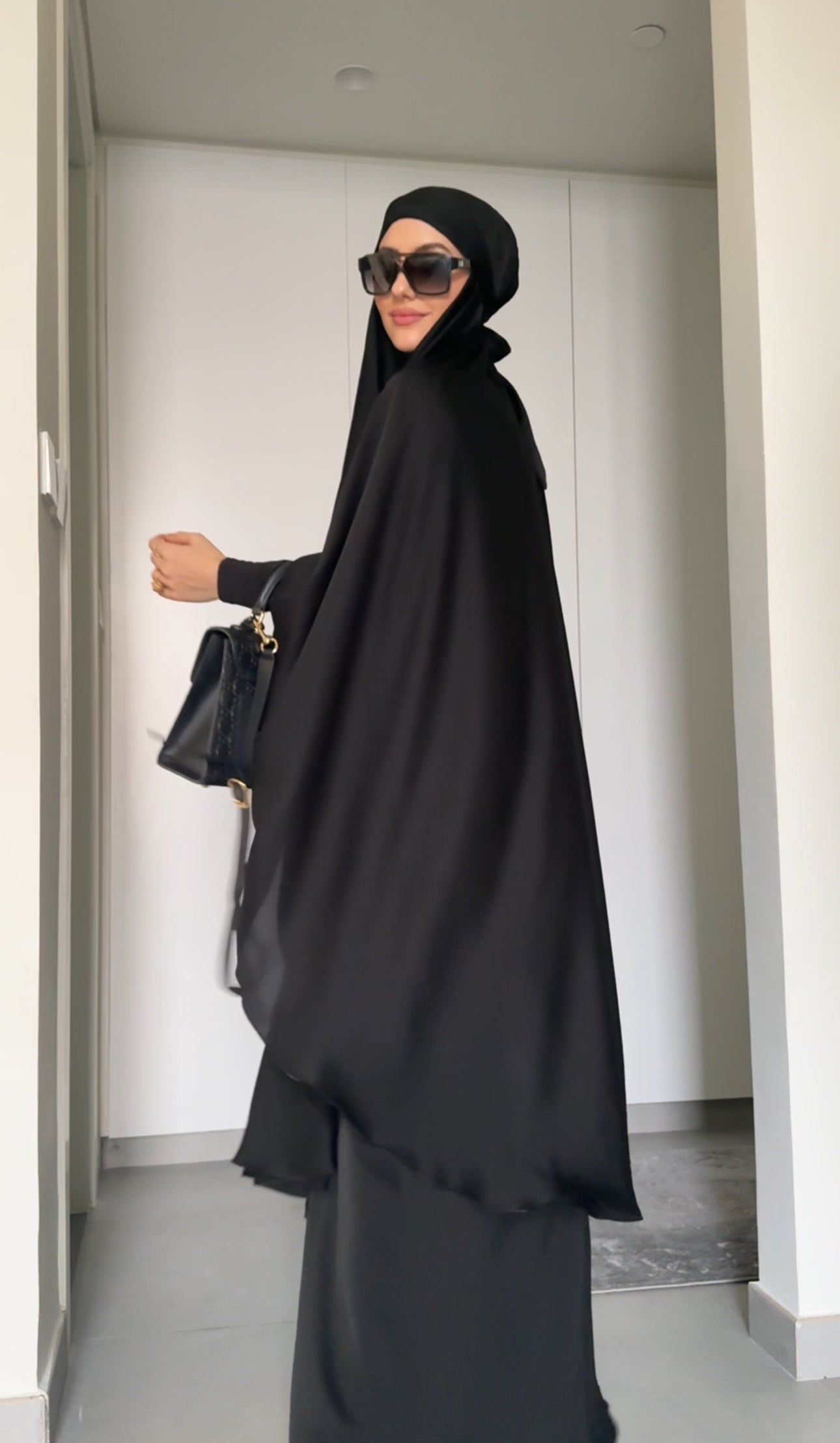 Two Piece Black Khimar, with long scarf and short sleeve inner