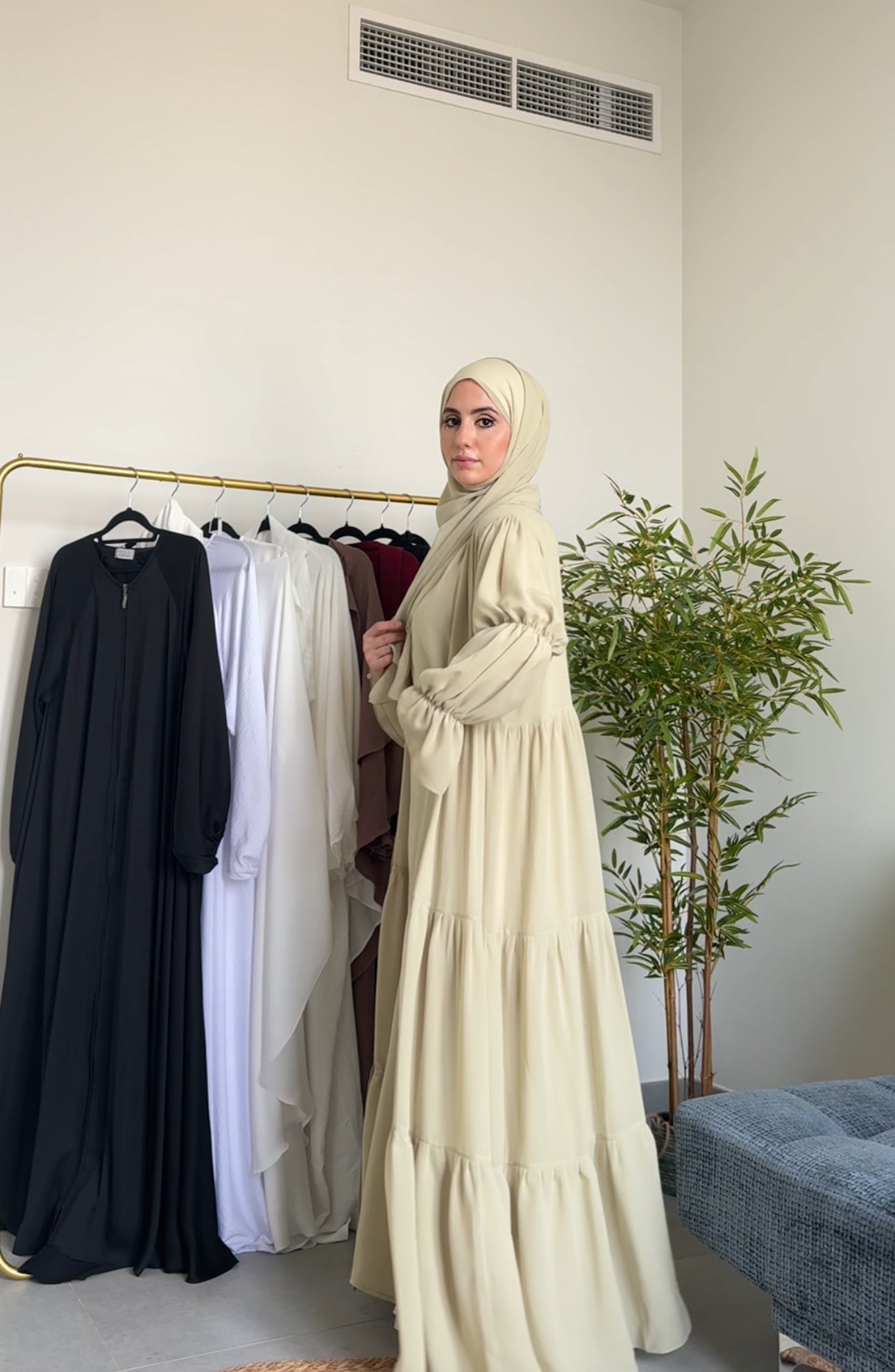 Two Piece Pista Green Pleated Chiffon Abayah