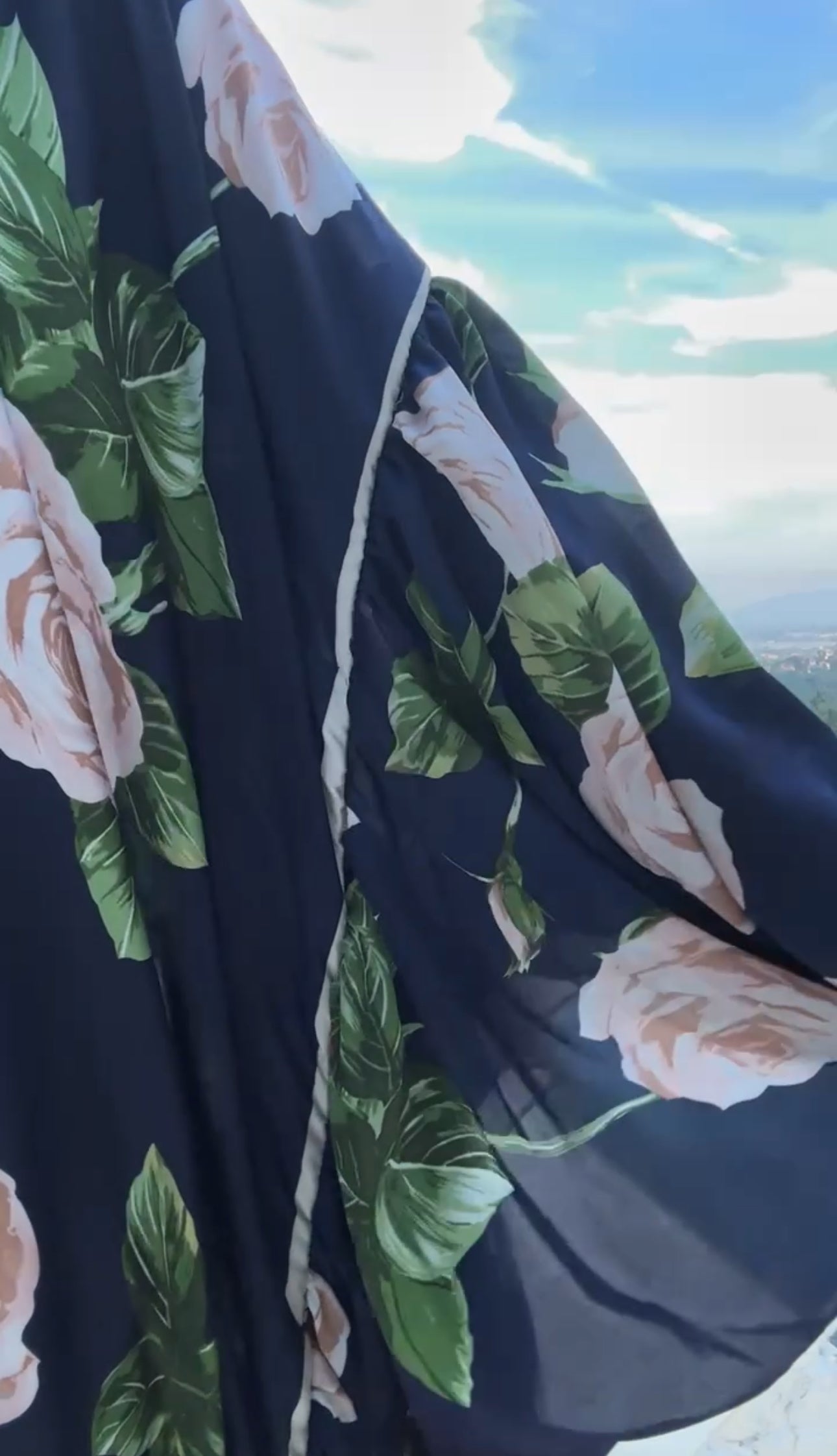 Navy with Beige Floral silk dress