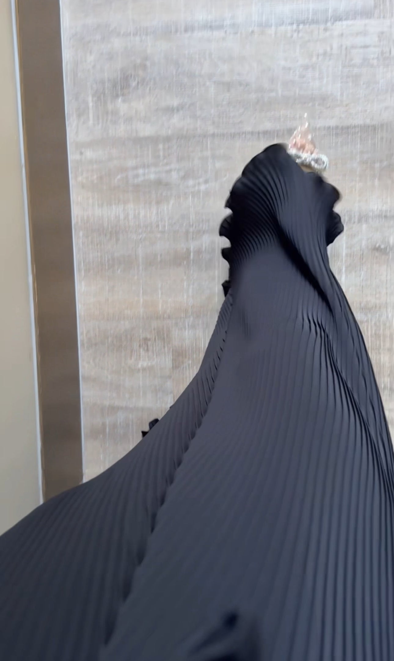 Black pleat Abayah with white shoulders